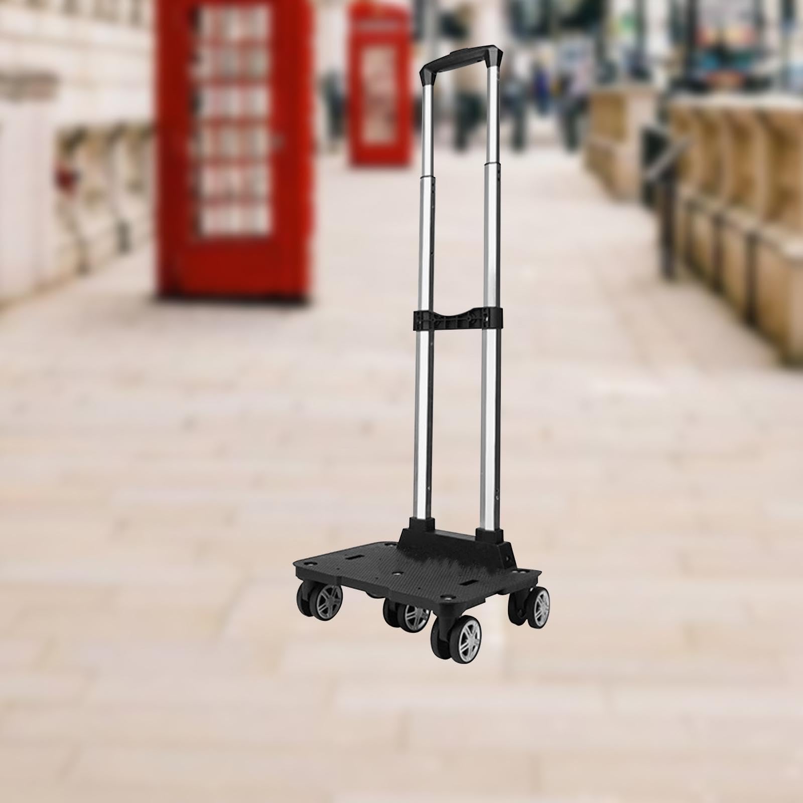 Portable Luggage Hand Cart with Backpack - 5-Wheel Foldable Trolley for Shopping, Travel, Office & School (32x23x96cm) - Perfect for Teens, Kids & Adults on the Go