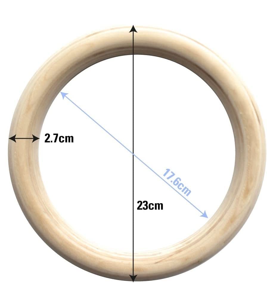 VLFit Wooden Gymnastic Rings - 32mm / 28mm Diameter - Olympic Gym Rings with Adjustable Buckles & Straps - Perfect for Home Workouts, Muscle Training & Strength Exercises - Ideal for CrossFit, Calisthenics & Functional Fitness Training