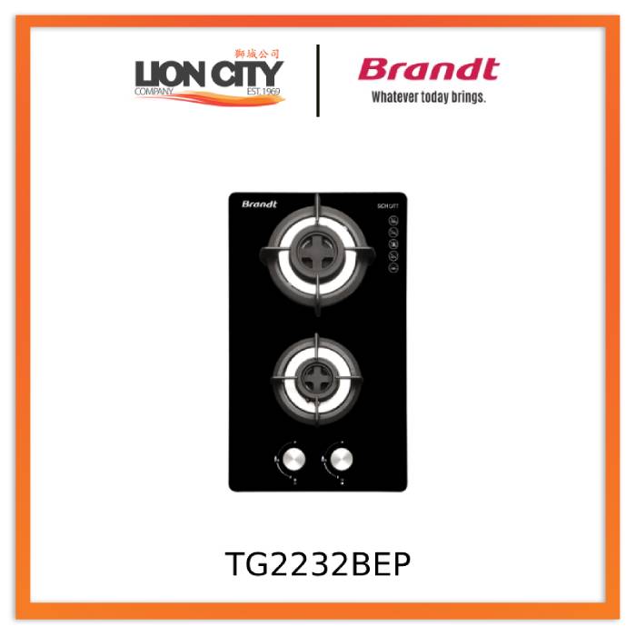 Brandt TG2232BEP 30cm Black Gas Hob with Battery/Electric Ignition - Perfect for Kitchen, Home Cooking & Outdoor Camping