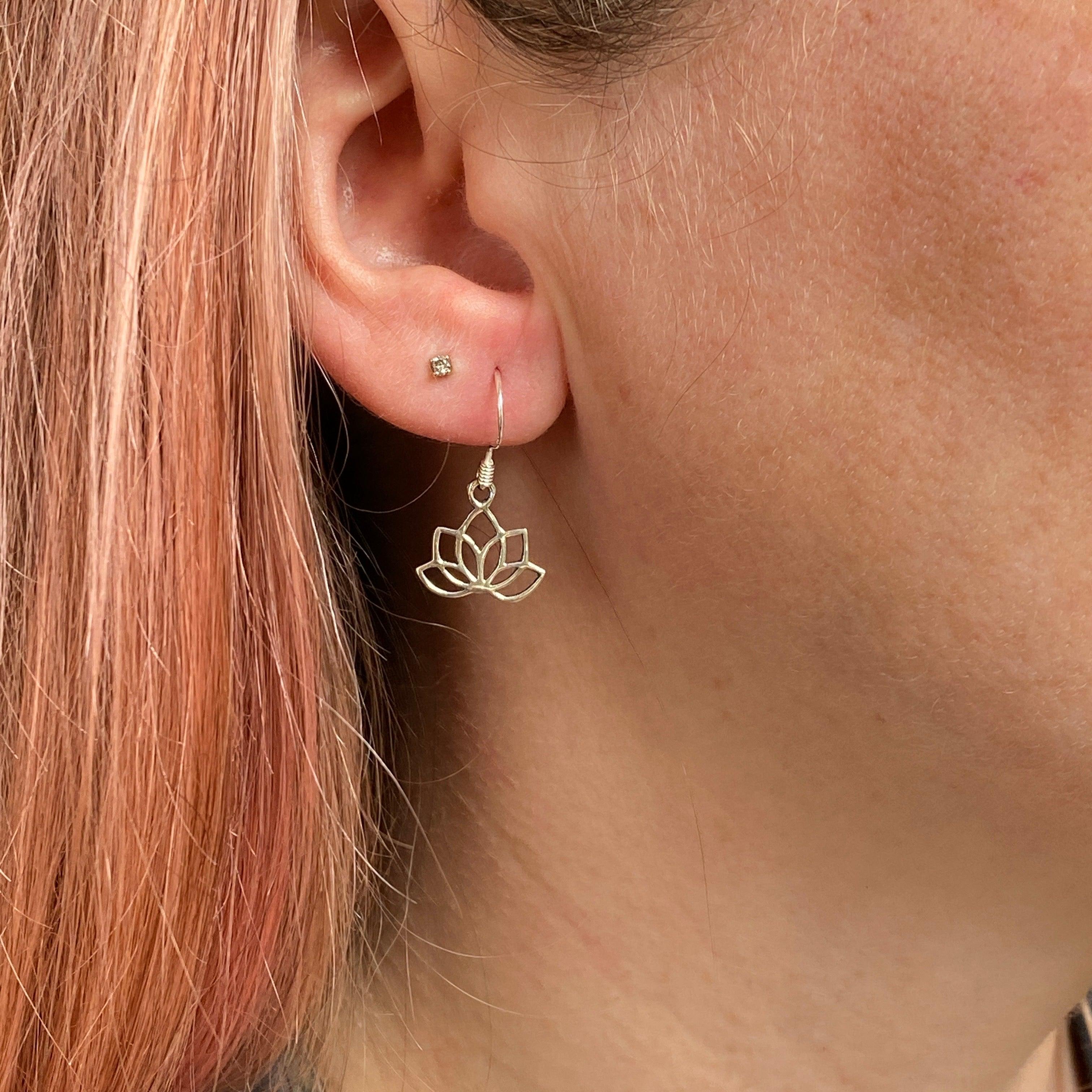 Silver Lotus Earrings SE1021 - Elegant Floral Jewelry for Women, Perfect for Weddings, Parties & Everyday Wear