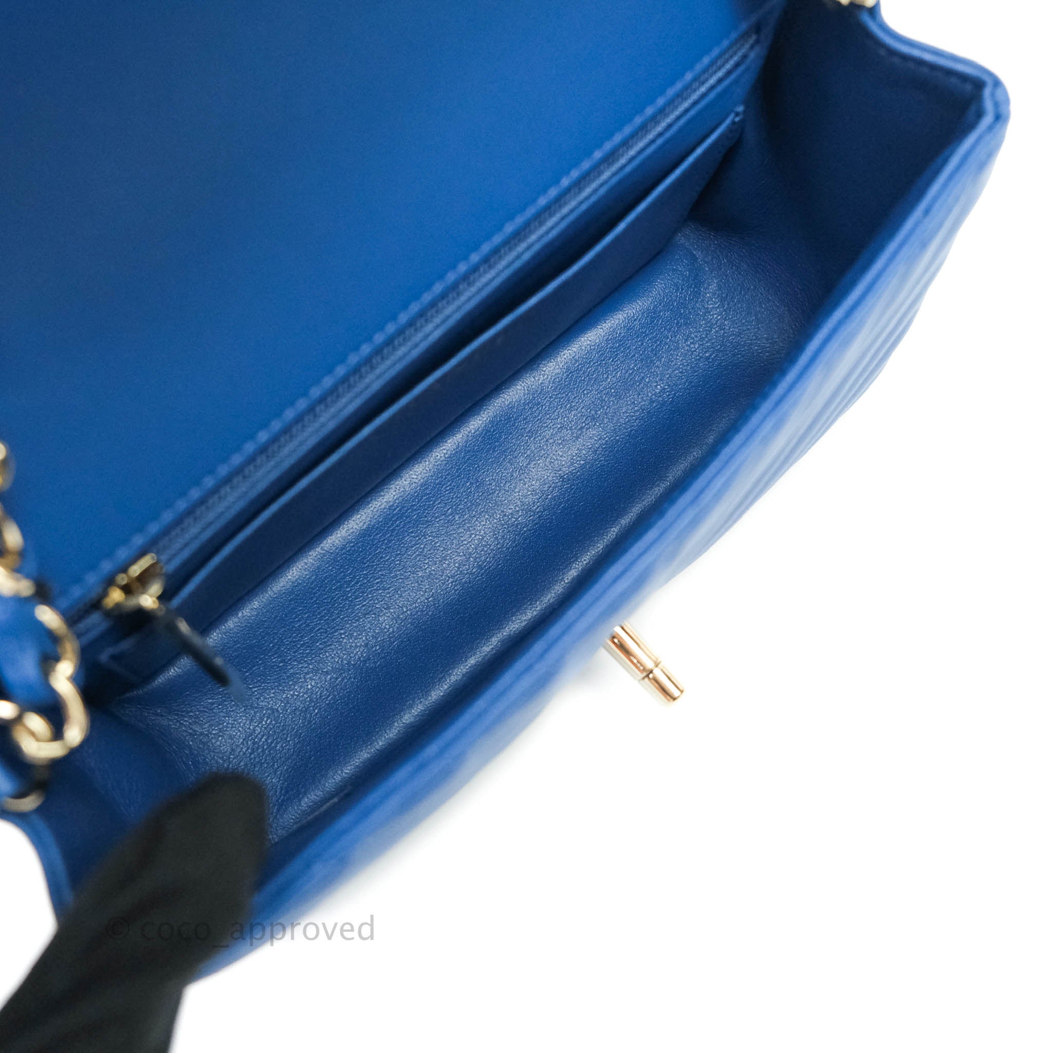 Chanel Chevron Mini Rectangular Lambskin Flap Bag in Blue with Gold Hardware - Perfect for Evening Events, Parties & Luxury Fashion Accessories