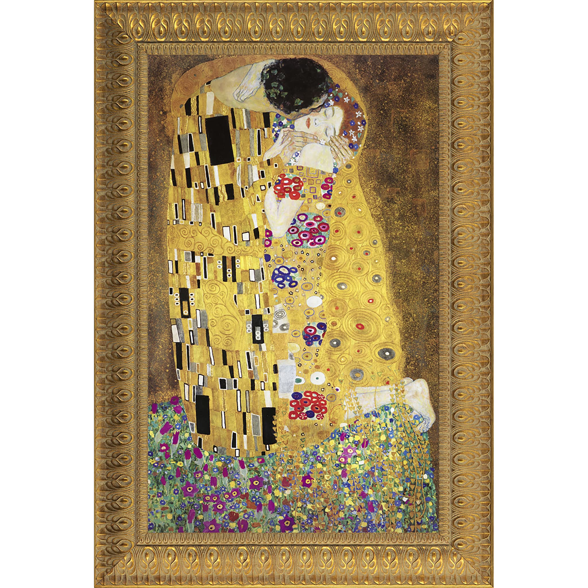 Gustav Klimt The Kiss Framed Canvas Art Print - Small Size, Famous Romantic Painting for Home & Office Decor, Perfect Gift for Couples & Art Lovers