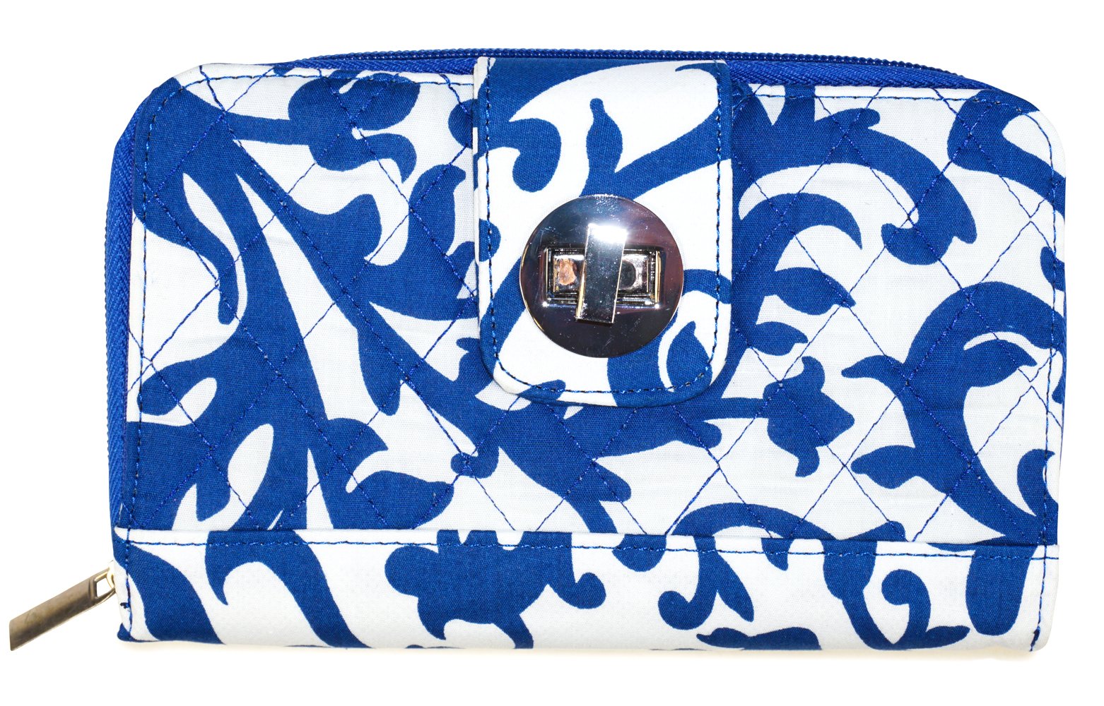 Turn Lock Women's Wallet Collections - Damask Royal Blue Crossbody Clutch for Everyday Use & Special Occasions