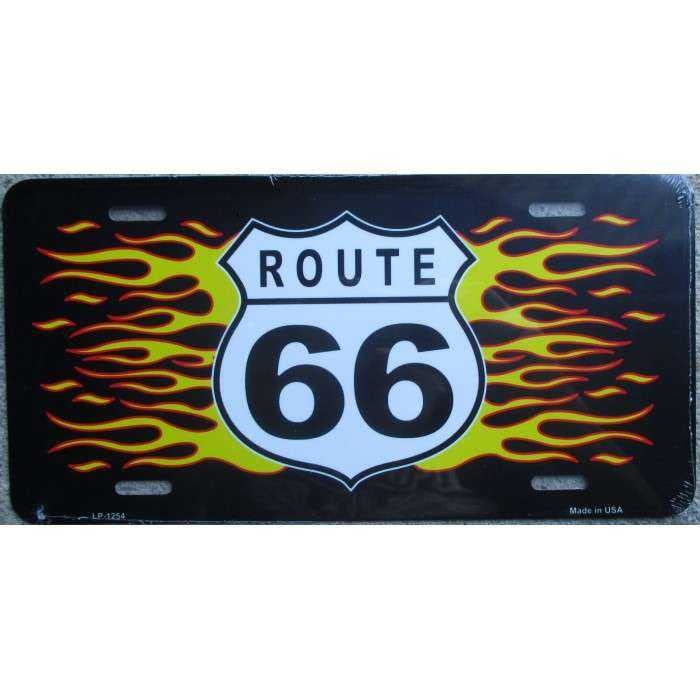 Vintage Route 66 Flaming USA License Plate - Classic Hot Rod Car Accessory for American Muscle Cars & Custom Vehicles - Perfect for Garage Decor, Man Cave, or Auto Enthusiast Gift