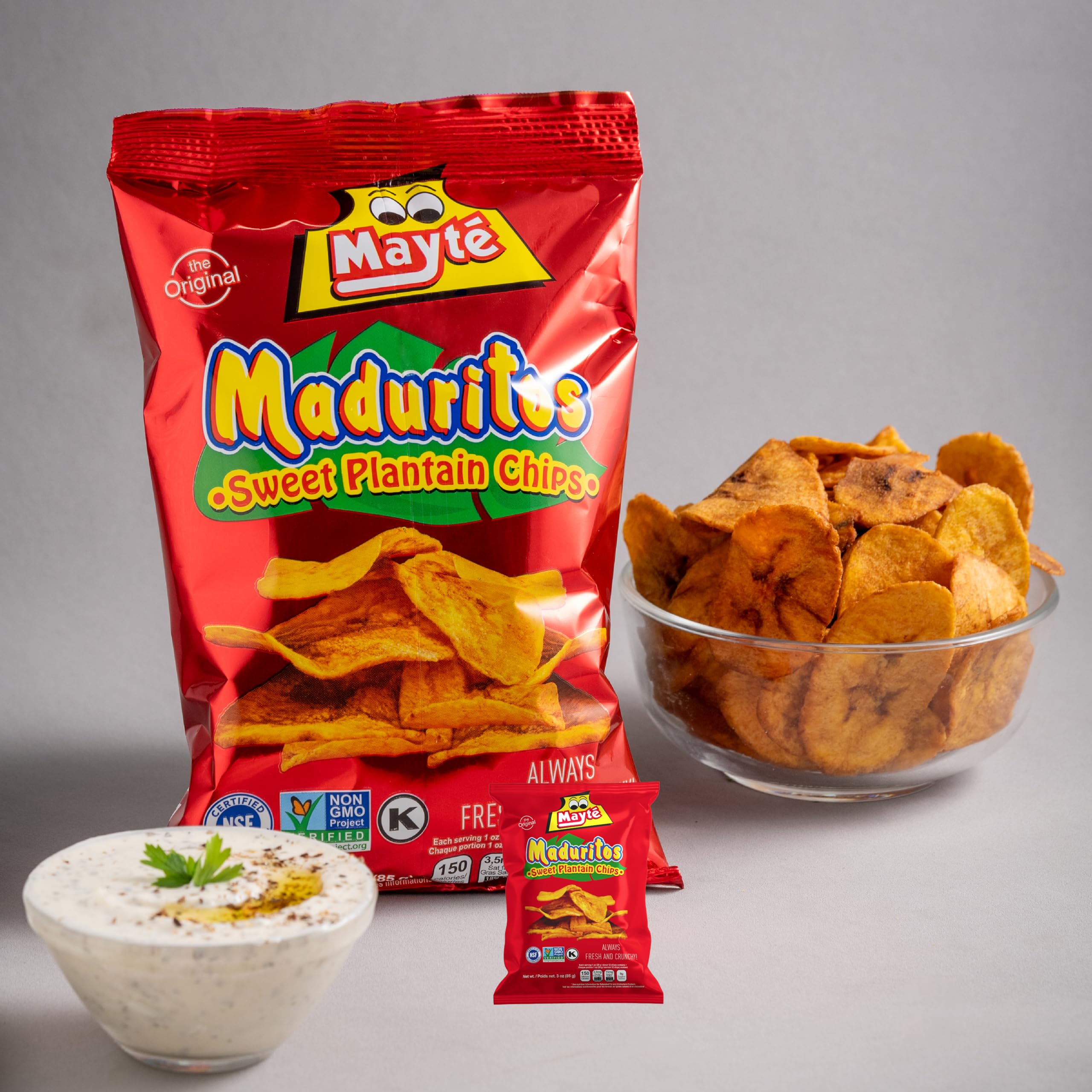 Mayté Sweet Potato Chips & Plantain Chips - 3oz Non-GMO, Gluten-Free, Kosher Snacks - Healthy Vegan Snack for Parties, Travel & On-The-Go