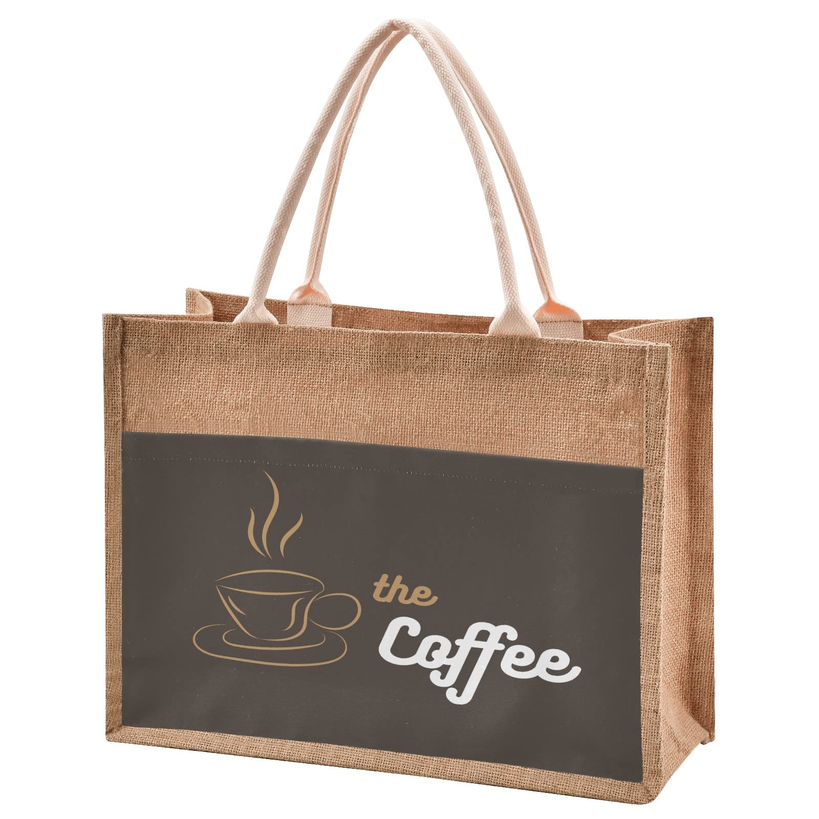 Linqin Coffee Jute Tote Bag - Waterproof Burlap Straw Grocery Shopping Bag with Sturdy Handles | Perfect for Beach, Travel, Farmers Market & Eco-Friendly Shopping