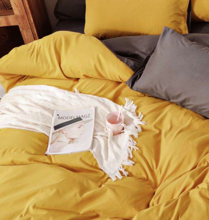 1000TC Reversible Super King Size Yellow and Grey Duvet Cover Set - Ultra Soft Bedding for Master Bedroom, Guest Room & Luxury Hotels