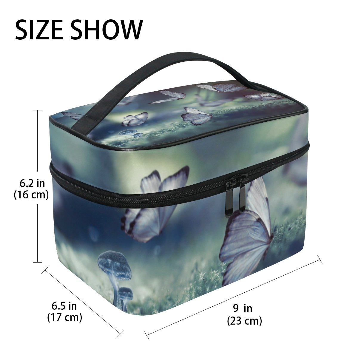 Large Butterfly & Mushroom Print Cosmetic Bag - Waterproof Makeup Organizer for Travel, Gym, and Daily Essentials Storage | Cute Toiletry Pouch for Women & Teens