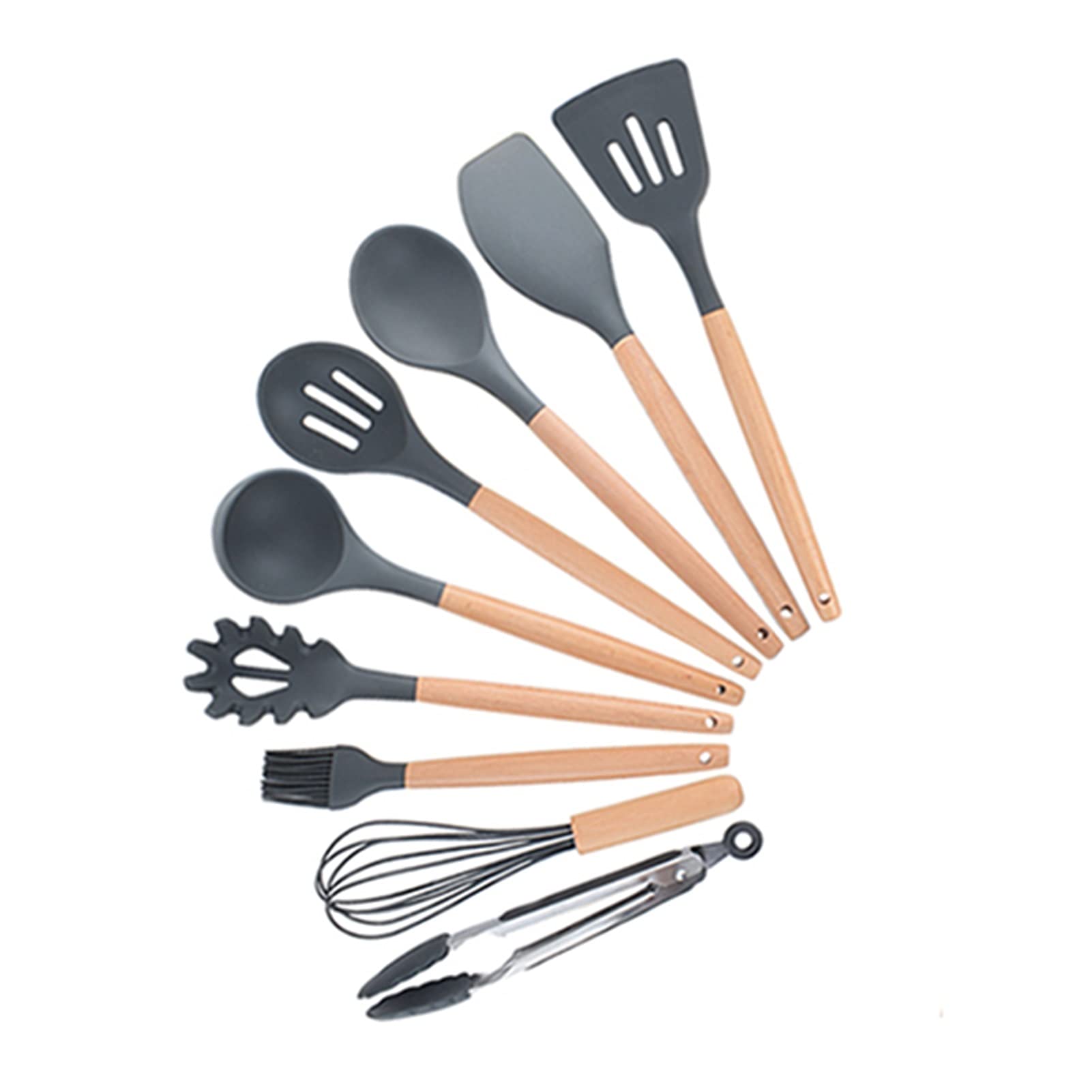 Premium 9-Piece Pink Silicone Kitchen Utensil Set with Storage Box - Turner, Tongs, Spatula & Soup Spoon - Non-Slip Heat Resistant Cooking Tools for Baking, Grilling & Everyday Kitchen Use (Dark Grey)