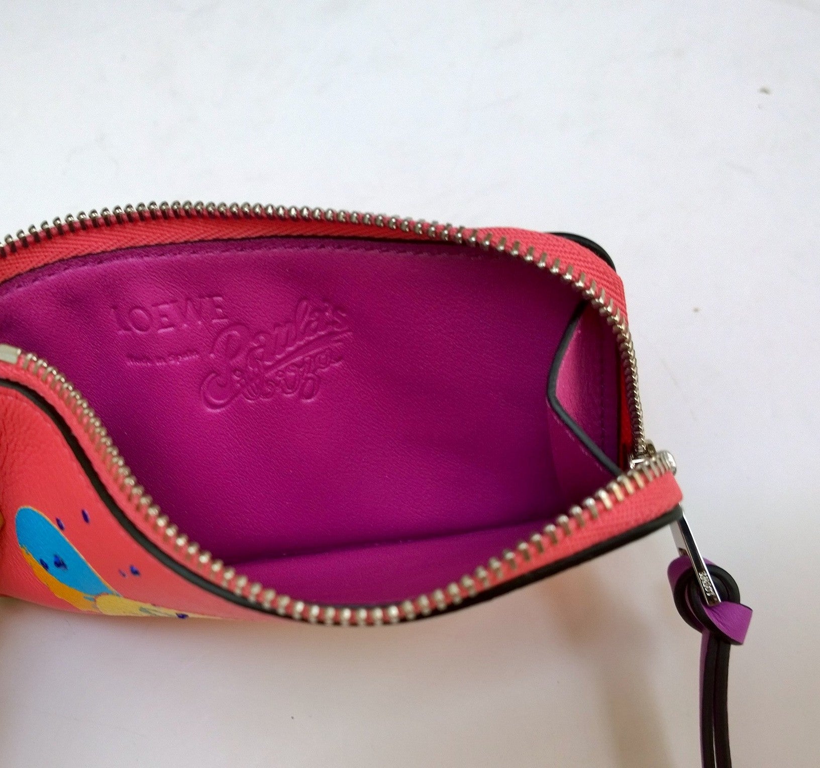 Loewe Paula's Ibiza Pink Rhinestone Leather Zipper Card Wallet - Stylish & Compact for Everyday Use, Travel & Night Out