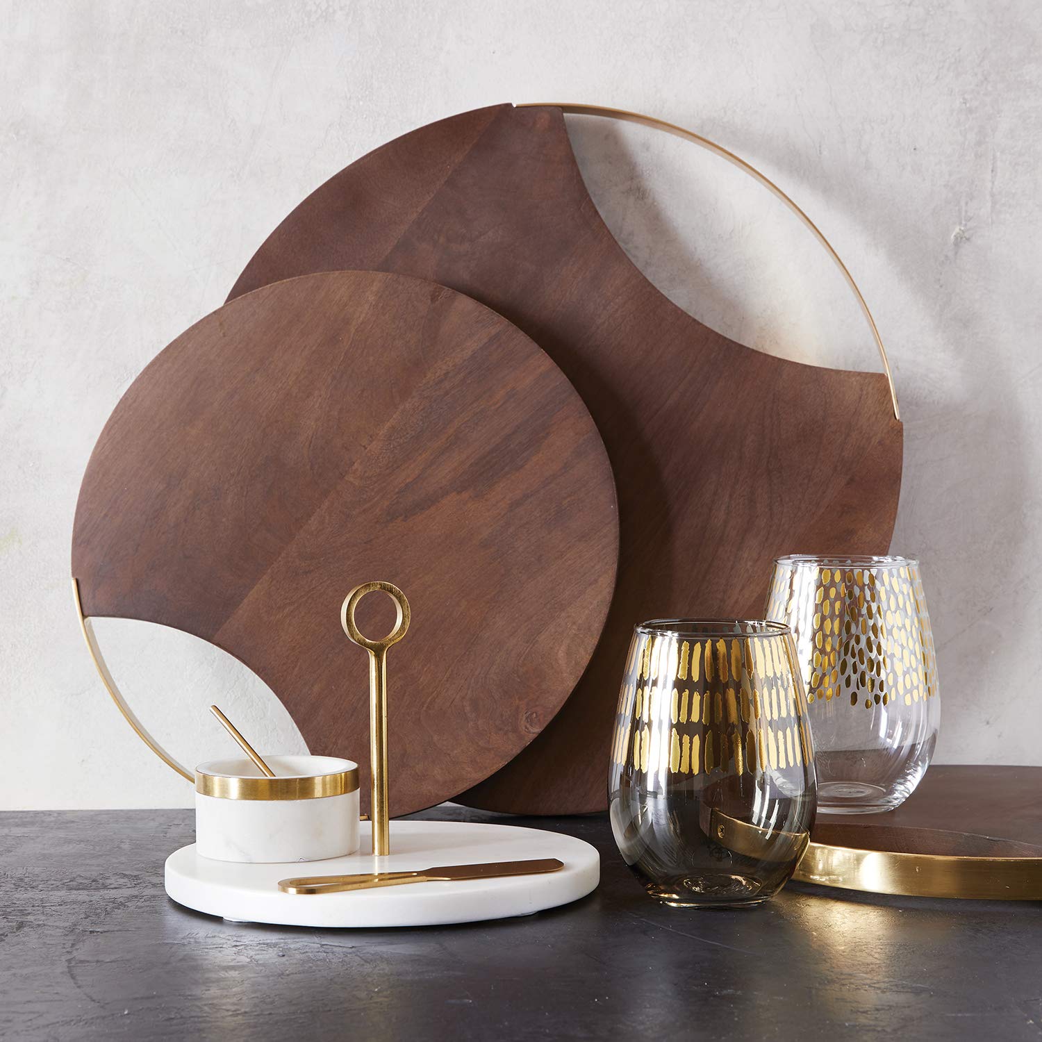 Santa Barbara Design Studio Marble & Brass Sugar Spice Bowl with Spoon - Elegant Small Serving Dish for Coffee, Tea, Baking & Kitchen Decor