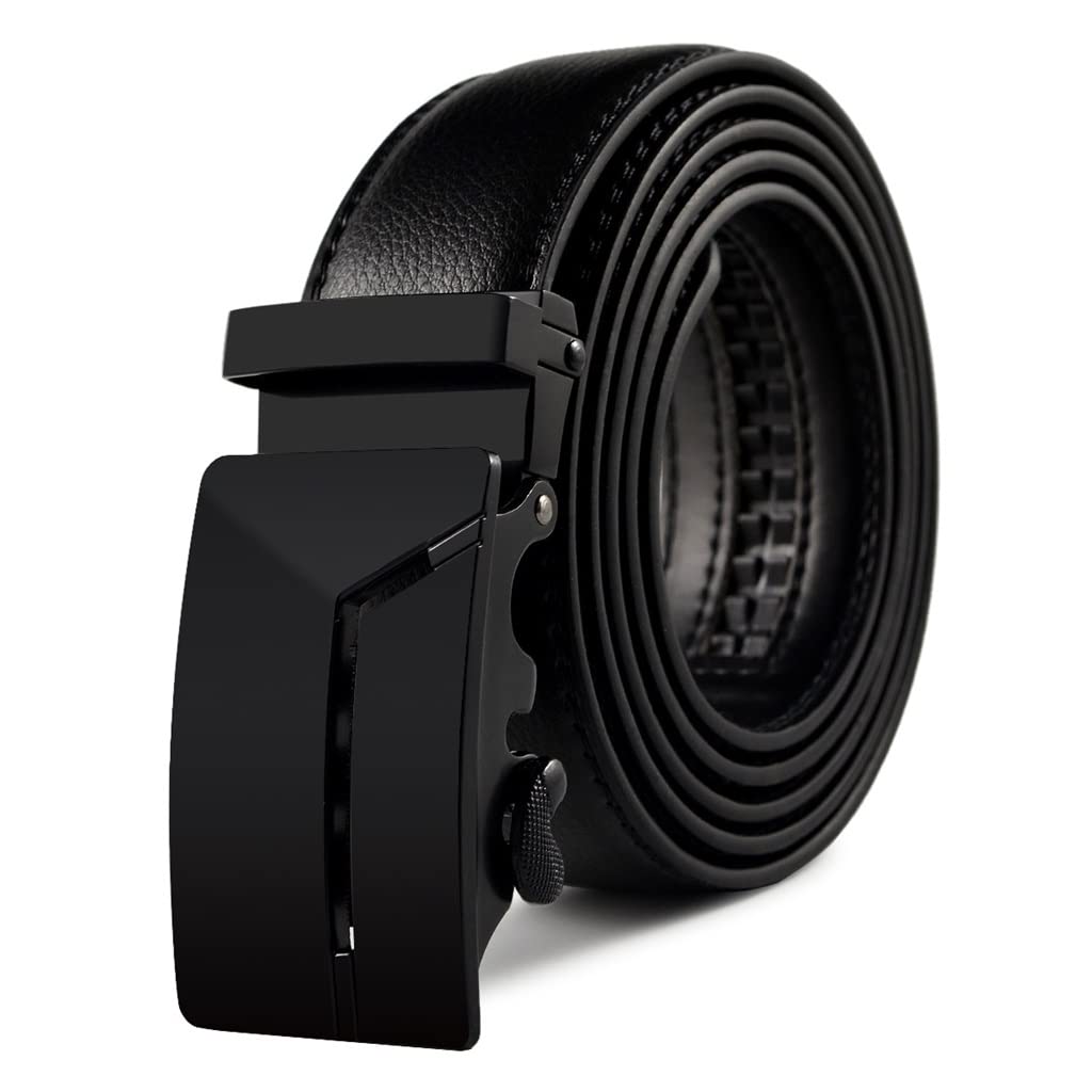 **Premium Genuine Leather Men's Belt - Adjustable Black Waistband with Stretch Buckles - Stylish & Durable for Casual, Business & Formal Wear - Perfect Gift for Men**