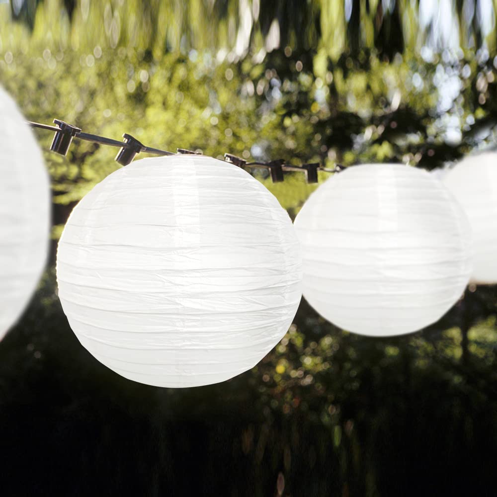 12-Pack White LED Paper Lanterns - 8