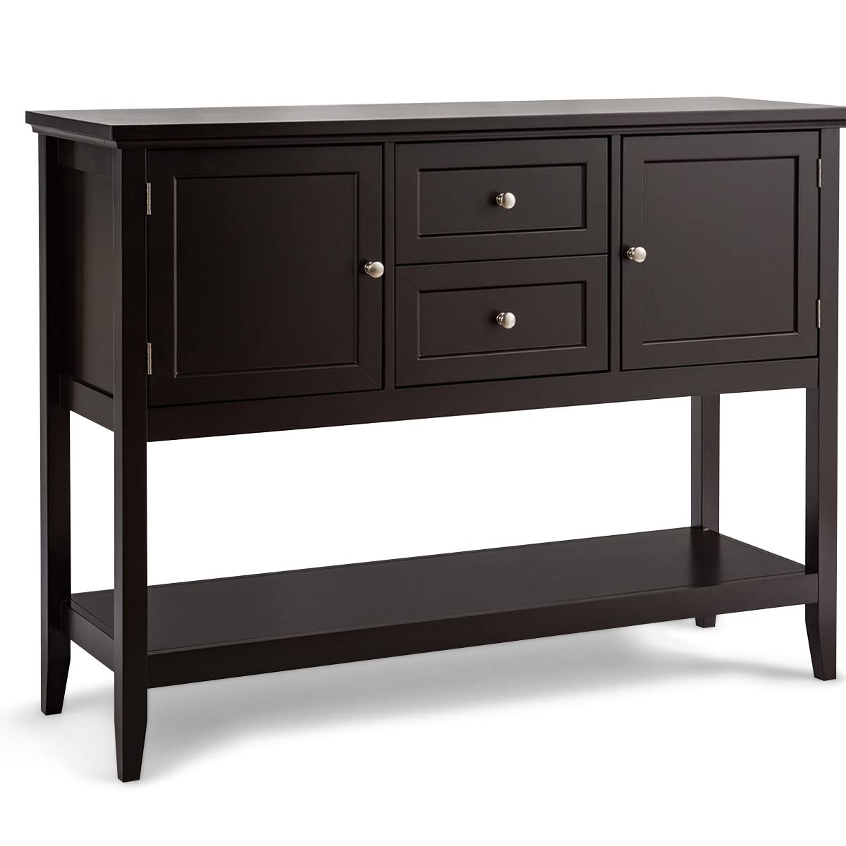 Furniga Buffet Sideboard - Solid Wood Storage Cabinet with 2 Drawers & 2 Cabinets, Entryway Console Table with Open Shelf - Coffee Brown - Perfect for Living Room, Dining Room & Kitchen Organization