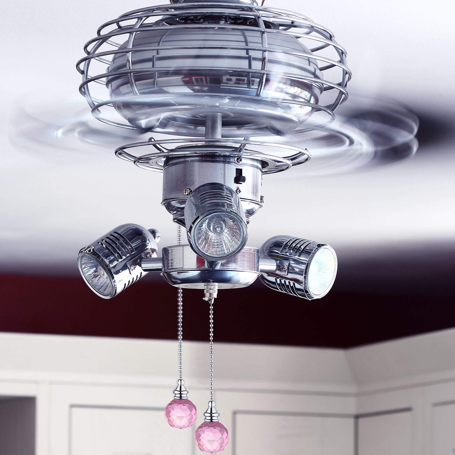 JOVITEC 2-Pack Pink Spherical Crystal Pull Chain Extensions (1 Meter Each) with Connector for Ceiling Fans & Lights - Perfect for Home, Bedroom, and Office Lighting Fixtures
