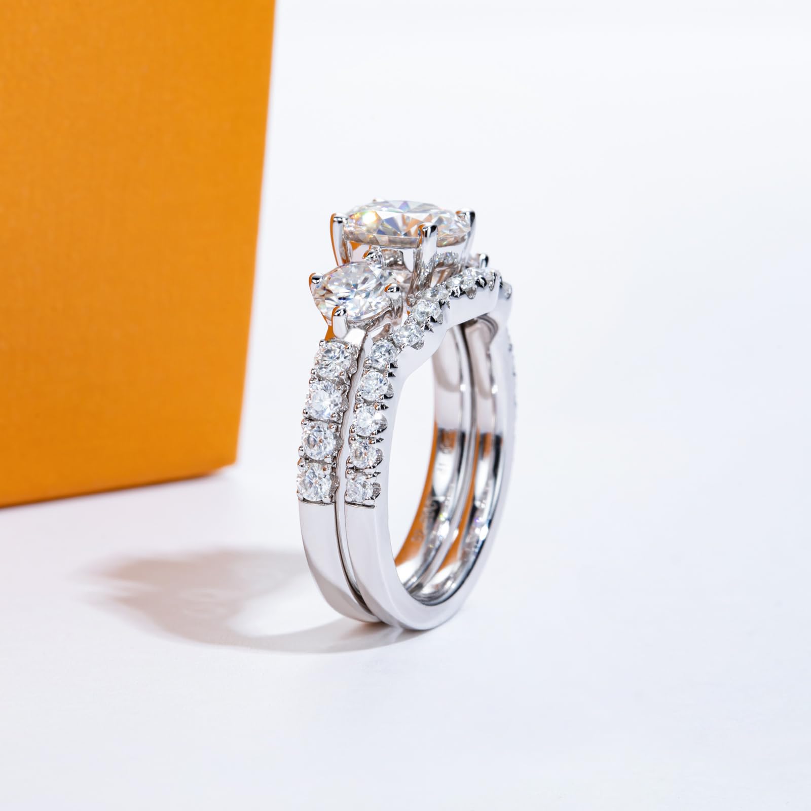 3.7CTTW D Color VVS1 Clarity Round Brilliant Cut Moissanite Wedding Rings Set - 925 Sterling Silver Bridal Engagement Ring for Women with Certificate | Perfect for Proposals, Anniversaries & Special Occasions