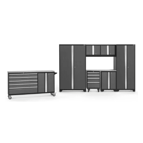 NEWAGE Bold Series 8-Piece Cabinet Set with Project Center, Tool Drawer, Base, Wall Cabinets & Lockers - Heavy Duty Garage Storage for DIY, Workshop & Home Organization