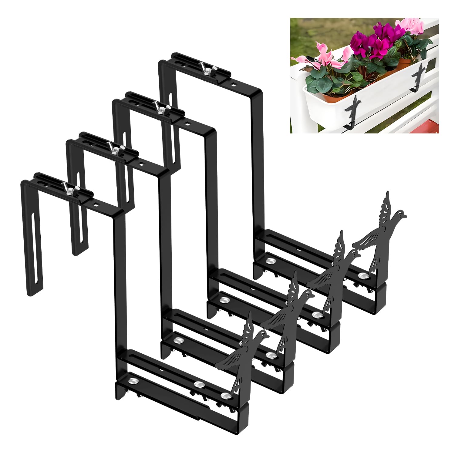 **Heavy Duty Adjustable Planter Box Brackets - Universal Window Flower Box Hooks for Balcony, Fence, Patio & Garden - Wall Mounting Kit (4 Pack) - Perfect for Outdoor Decor & Urban Gardening**