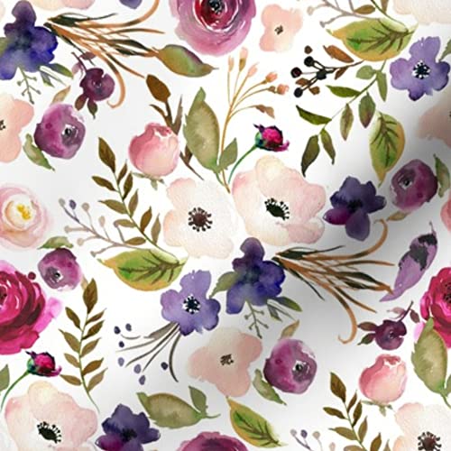 Petal Signature Cotton Fabric by The Yard - Peach Pink Purple Wildflowers Spring Floral Peonies Print for Sewing, Quilting, Apparel & Home Decor | DIY Crafts, Dressmaking, Curtains & Pillow Covers