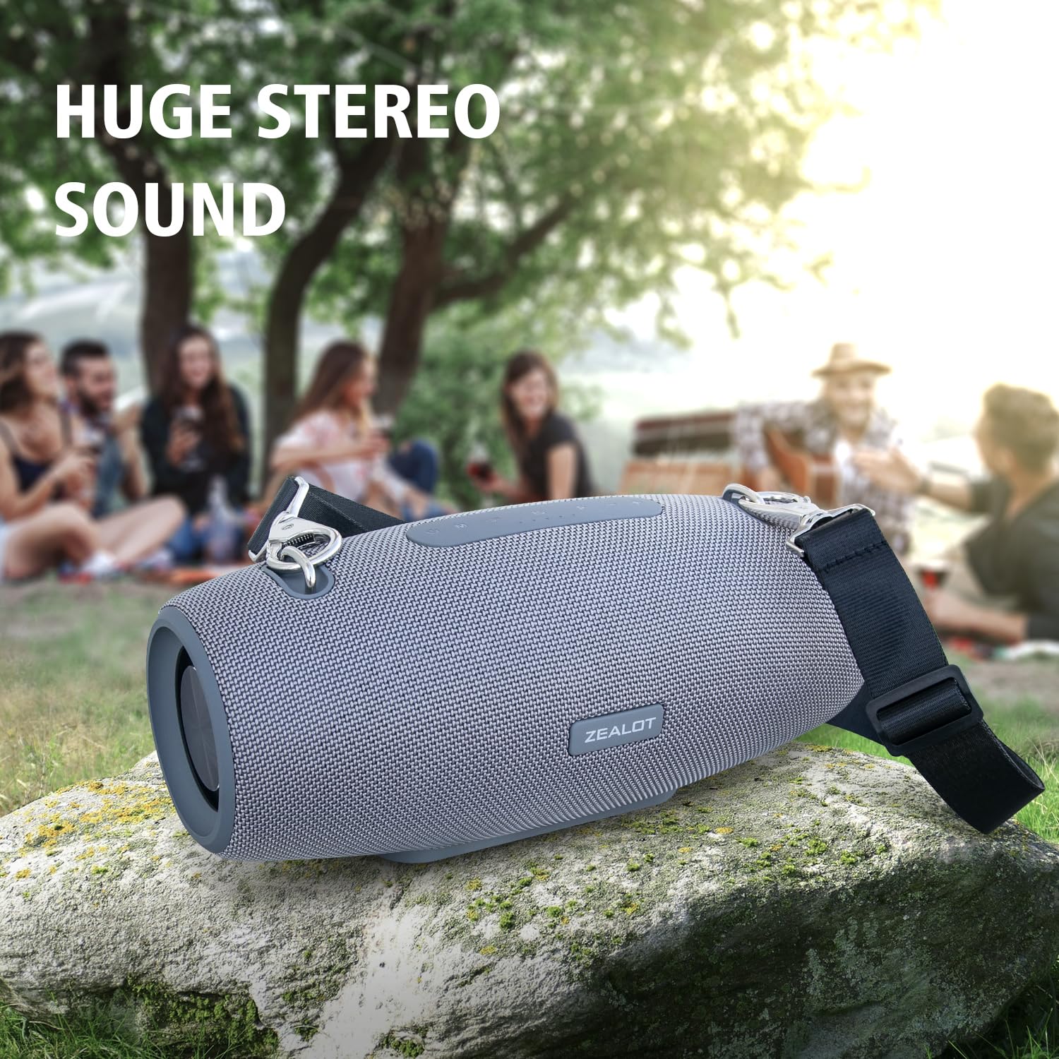 ZEALOT 75W Bluetooth Speaker - IPX6 Waterproof Wireless Portable Speaker with 20H Playtime, EQ, Stereo Sound & Punchy Bass - Perfect for Outdoor Parties, Home, Beach & Travel (Grey)