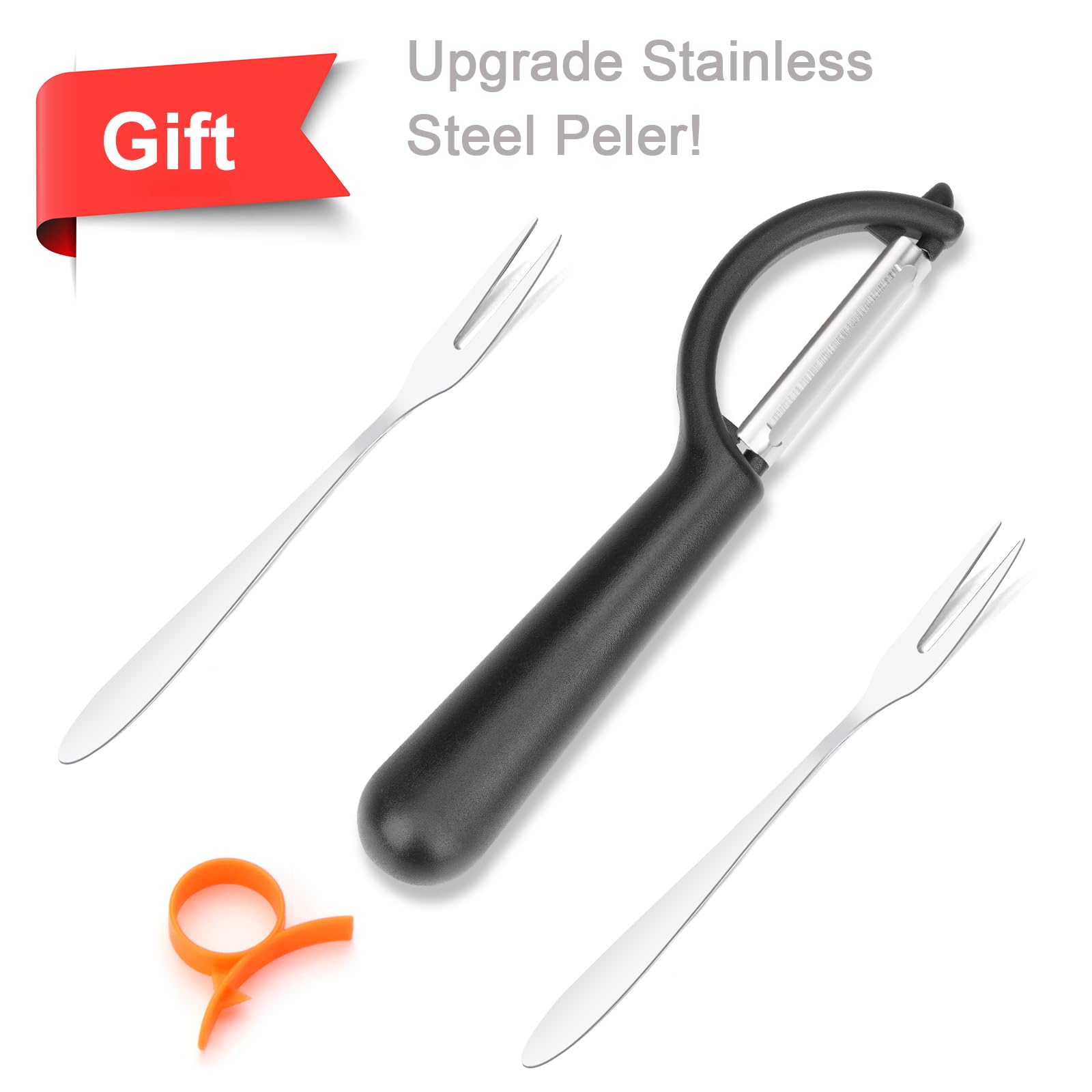 Premium 12-Blade Stainless Steel Apple Slicer & Corer Set with Peeler & Fruit Forks - Kitchen Gadgets for Fruit Prep, Snacks & Entertaining - Red (4.72 Inch)