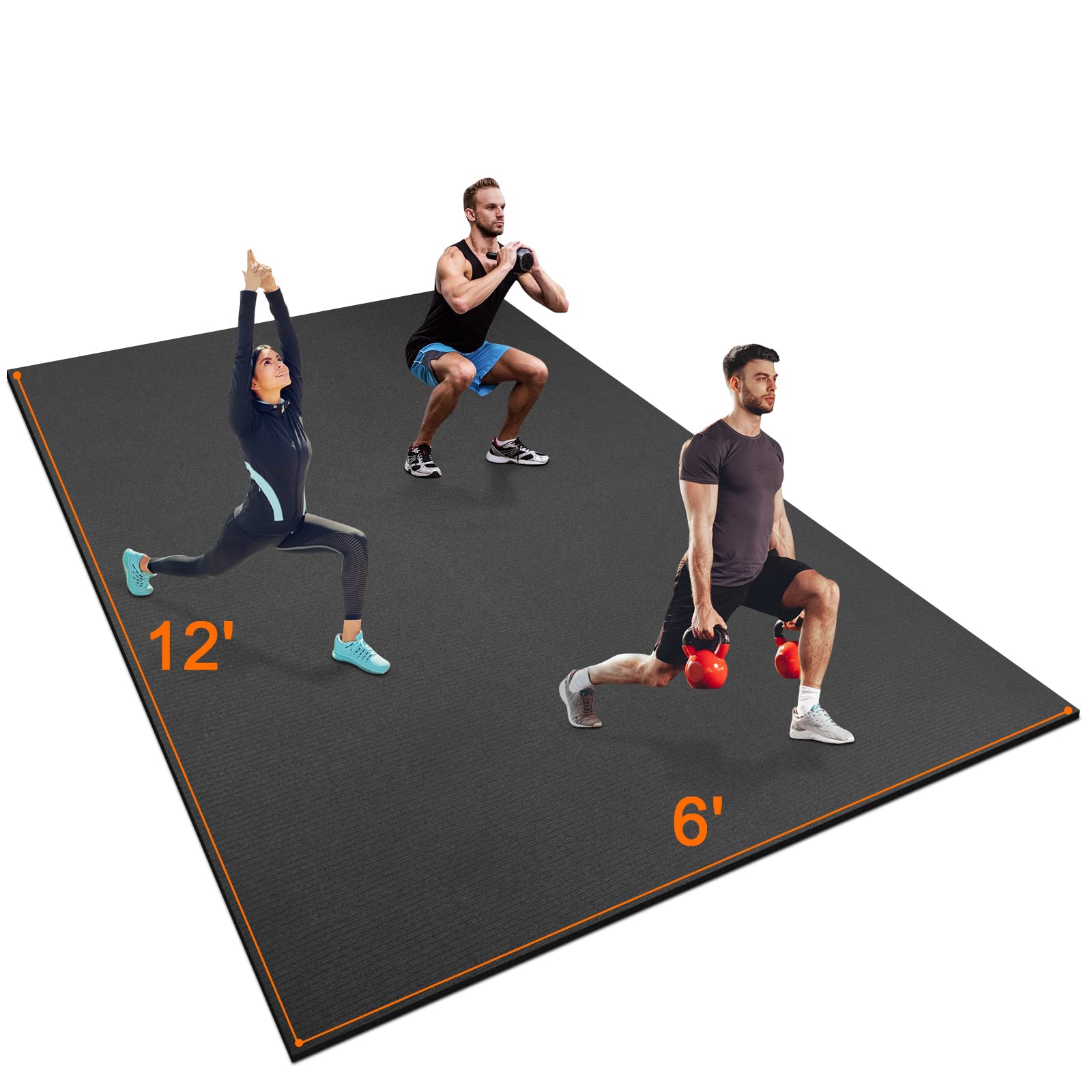 Premium Large Exercise Mat 8'x5' | 12'x6' - Heavy Duty Workout Mat for Home Gym, Yoga, Weightlifting & MMA - Non-Slip, Durable Fitness Flooring Mat for Cardio, Jump Rope & Shoe-Friendly Workouts - Perfect for Home Workouts, Garage Gyms & Martial Arts Training