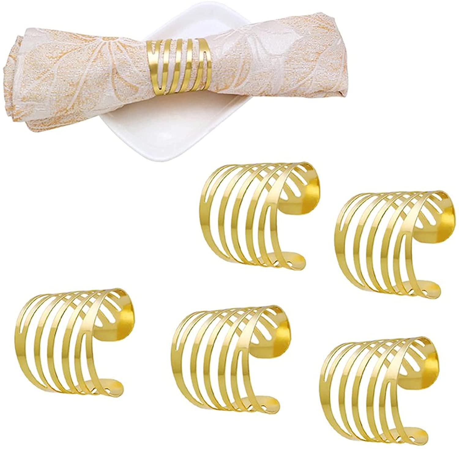 Gold Mesh Napkin Rings Holder - Elegant West Dinner Towel Napkin Rings for Table Decor, Party Decoration, and Home Dining Accessories (Set of 6) - Perfect for Weddings, Holiday Gatherings, and Fine Dining Settings