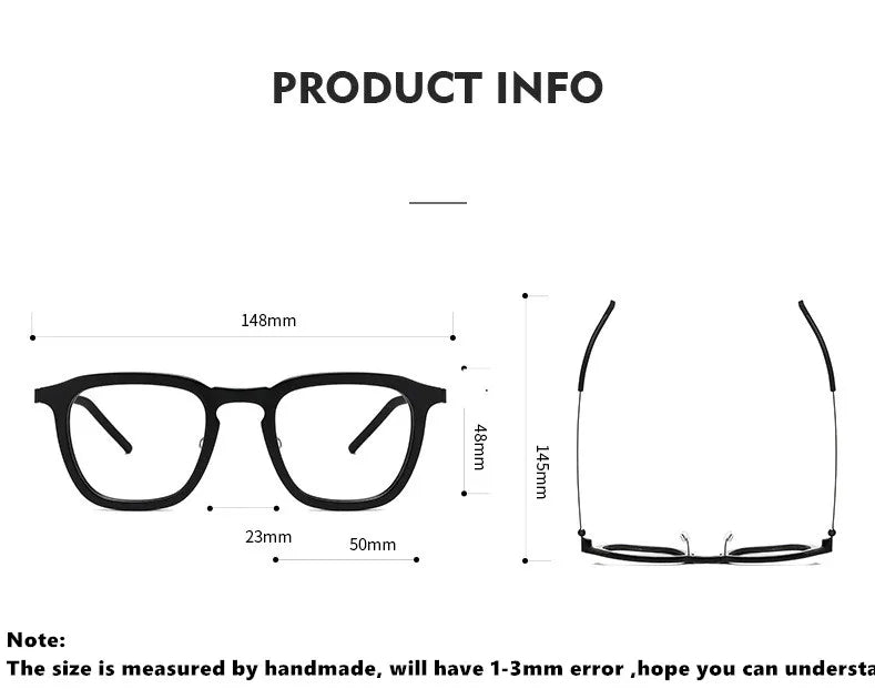 Aimee Men's Full Rim Square Screwless Titanium Acetate Eyeglasses Frame 1263 - Lightweight Durable Glasses for Work, Reading & Everyday Use