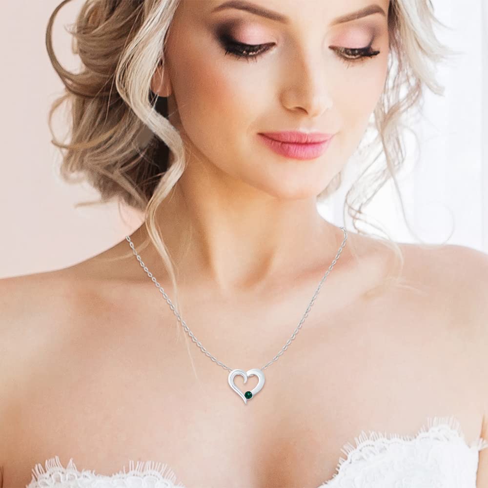 KATARINA Sterling Silver Gemstone Heart Necklace (1/6 cttw) - Perfect Gift for Valentine's Day, Anniversary & Romantic Occasions