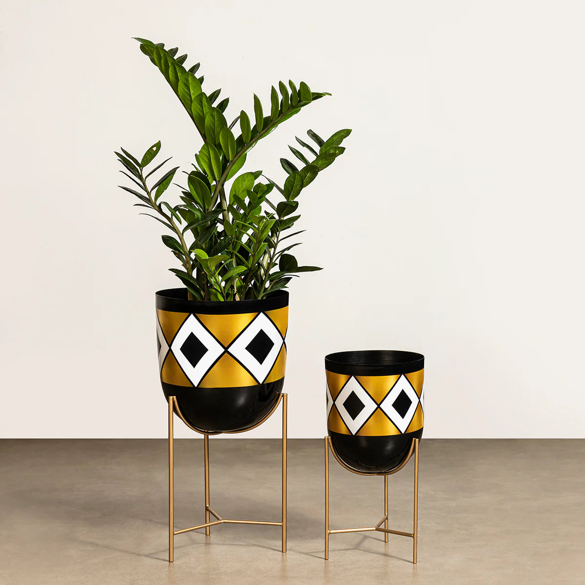 Premium Dynamic Diamond Metal Planters - Set of 2 Modern Geometric Plant Pots for Indoor/Outdoor Decor | Perfect for Home, Office, Patio & Garden Decorations