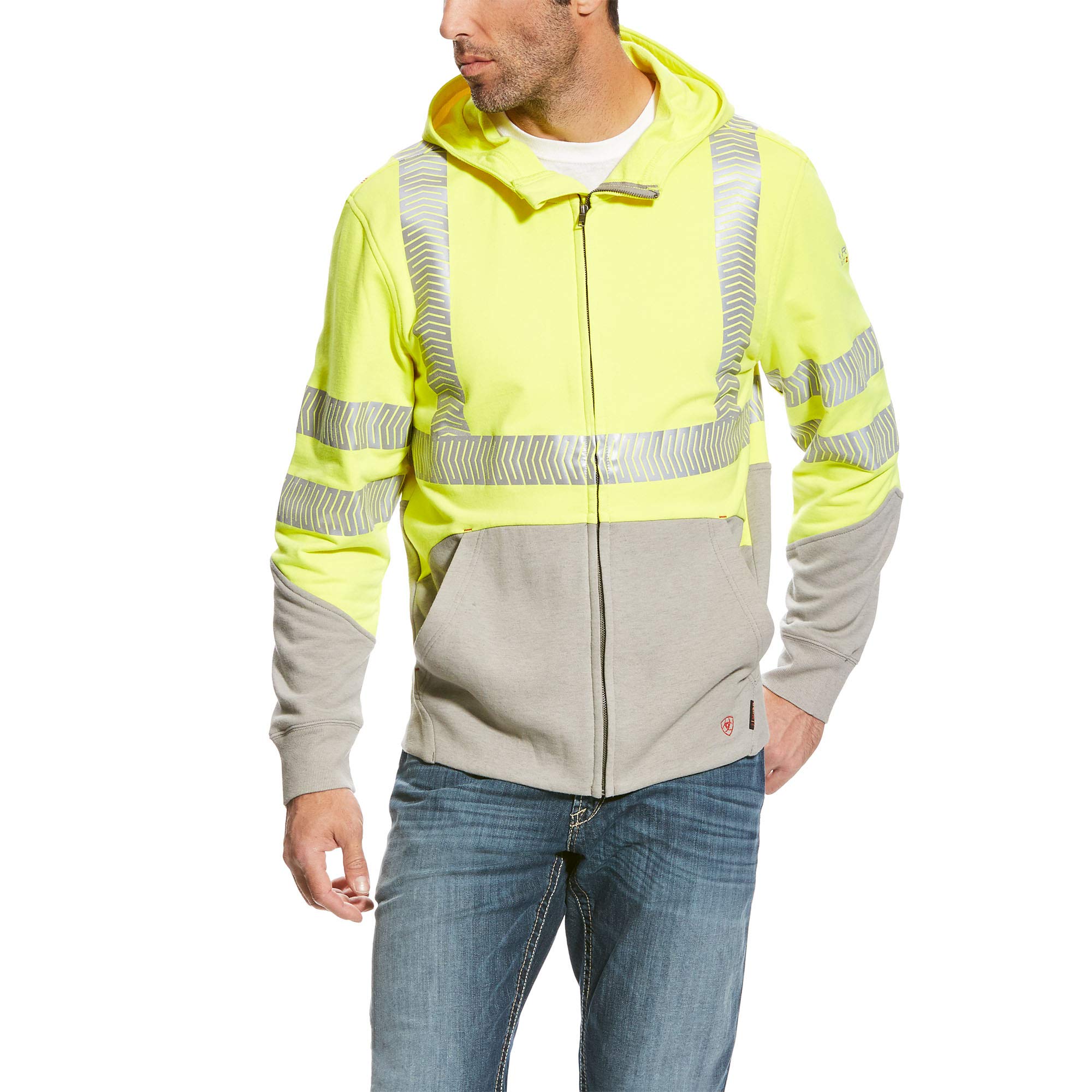ARIAT Men's High Visibility Full Zip Hoodie - Reflective Safety Workwear for Construction, Outdoor & Night Activities