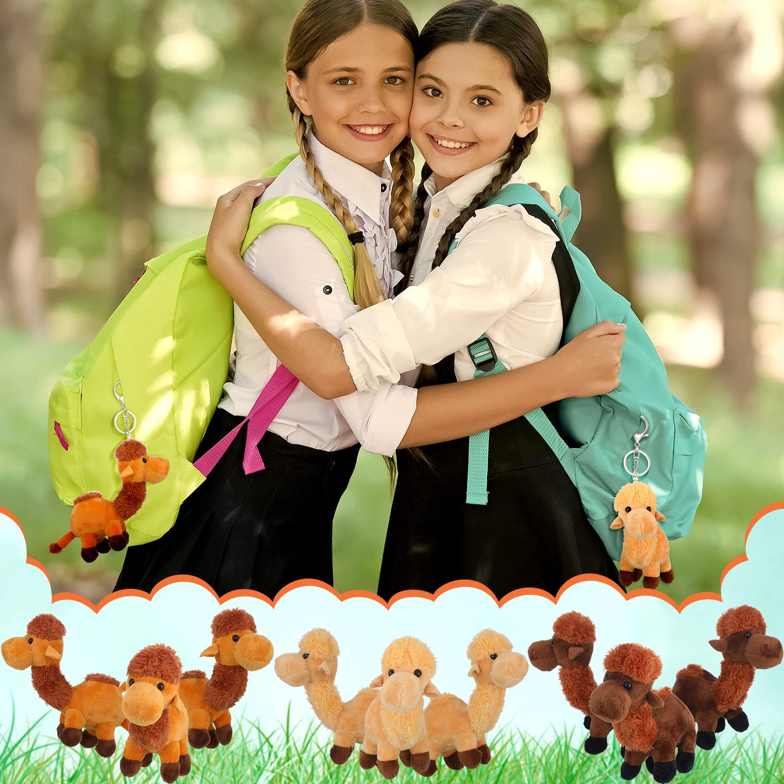 9 Pack Cute Camel Plush Stuffed Animals - Soft Small Hanging Ornaments for Keys, Purse & Backpack - DIY Birthday Party Favors (5.5 x 2 Inches) - Perfect for Kids Gifts, School Supplies & Home Decor