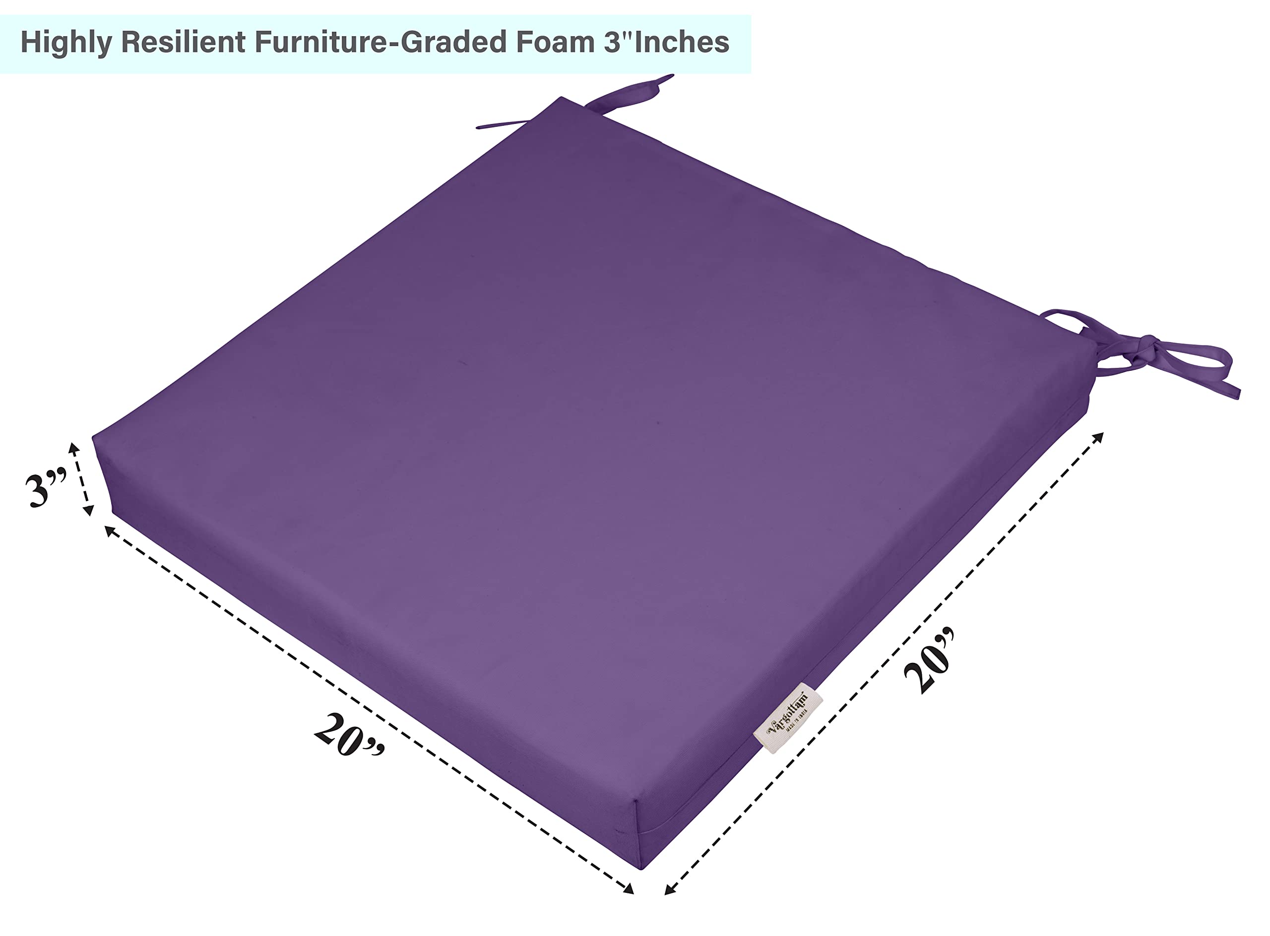Premium 20x20 Inch Square Patio Chair Cushions with Ties - Indoor/Outdoor Waterproof Seat Cushions for Garden Furniture, Deck Chairs & Porch Seating - Set of 2 (Lavender) - Perfect for Backyard Relaxation & Outdoor Entertaining