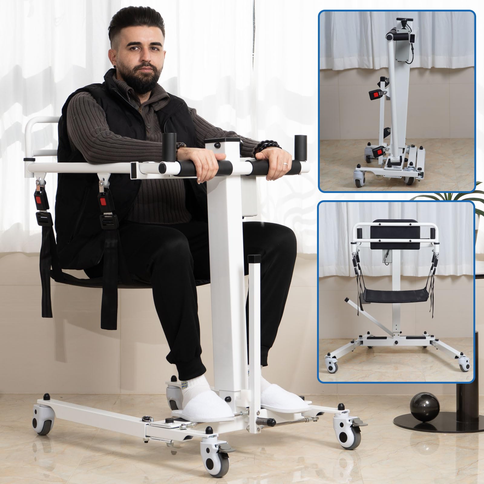 Electric Foldable Wheelchair Patient Lift Transfer Chair with Upgrade Cushion - Portable Lift Aid Transport Chair for Seniors & Home Care - Ideal for Elderly Mobility Assistance & Safe Patient Transfers