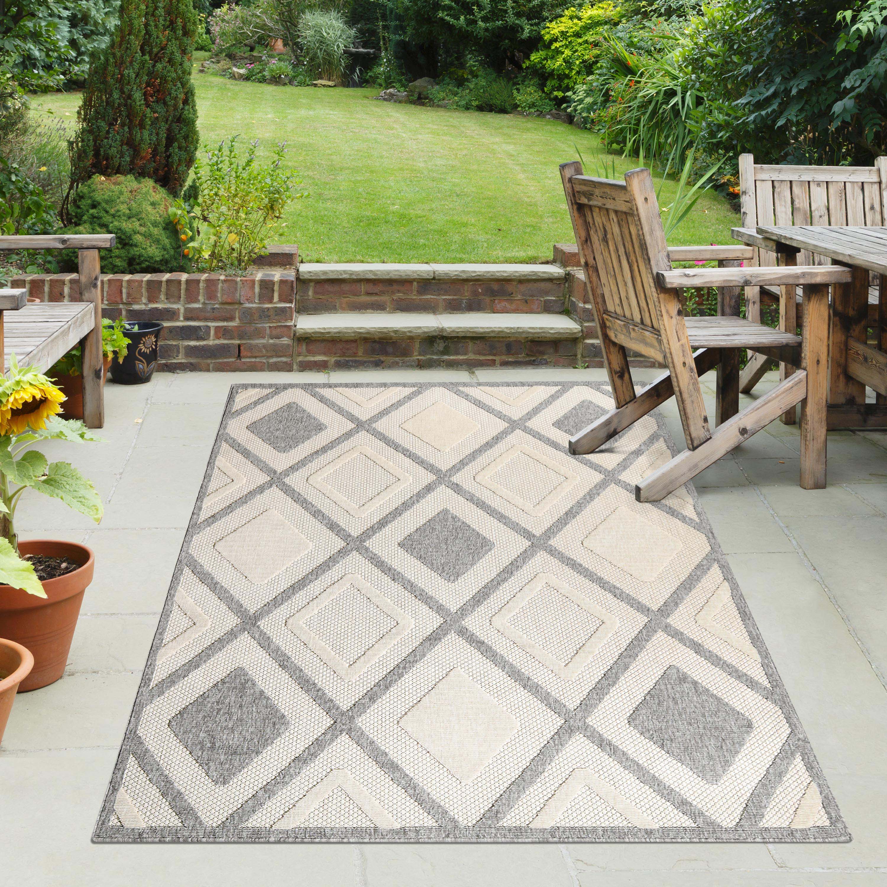 Daelyn Modern Diamond Lattice Indoor Outdoor Area Rug - Non-Slip Soft Living Room Bedroom Rug for Home Decor