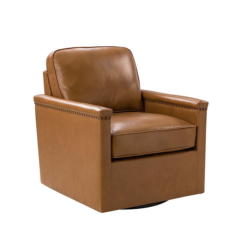 Genuine Leather Swivel Chair with Nailhead Trim - Irene Modern Armchair for Home Office, Living Room & Study - Comfortable Executive Desk Chair for Work & Relaxation
