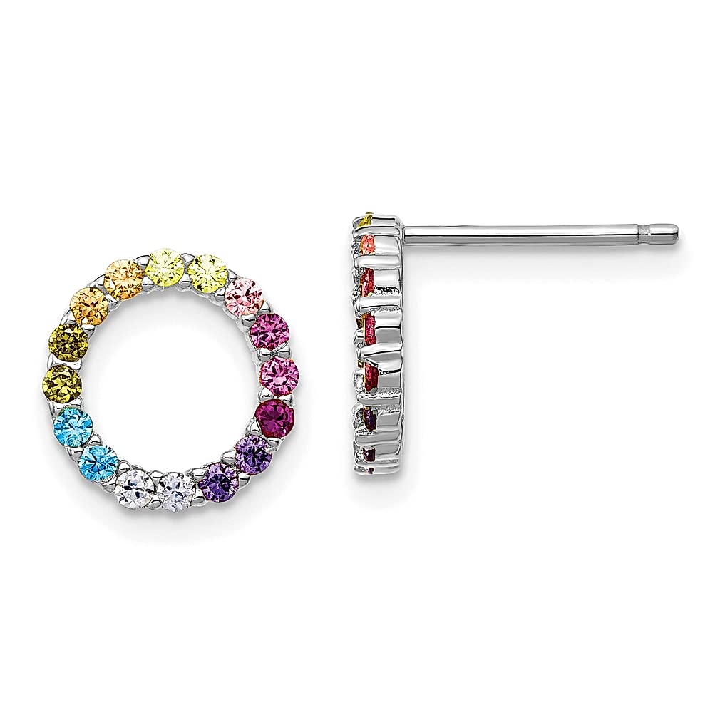 Prizma 925 Sterling Silver Colorful Cubic Zirconia CZ Circle Post Stud Earrings - Elegant Ball Button Fine Jewelry for Women | Perfect Gift for Her, Birthday, Anniversary & Special Occasions