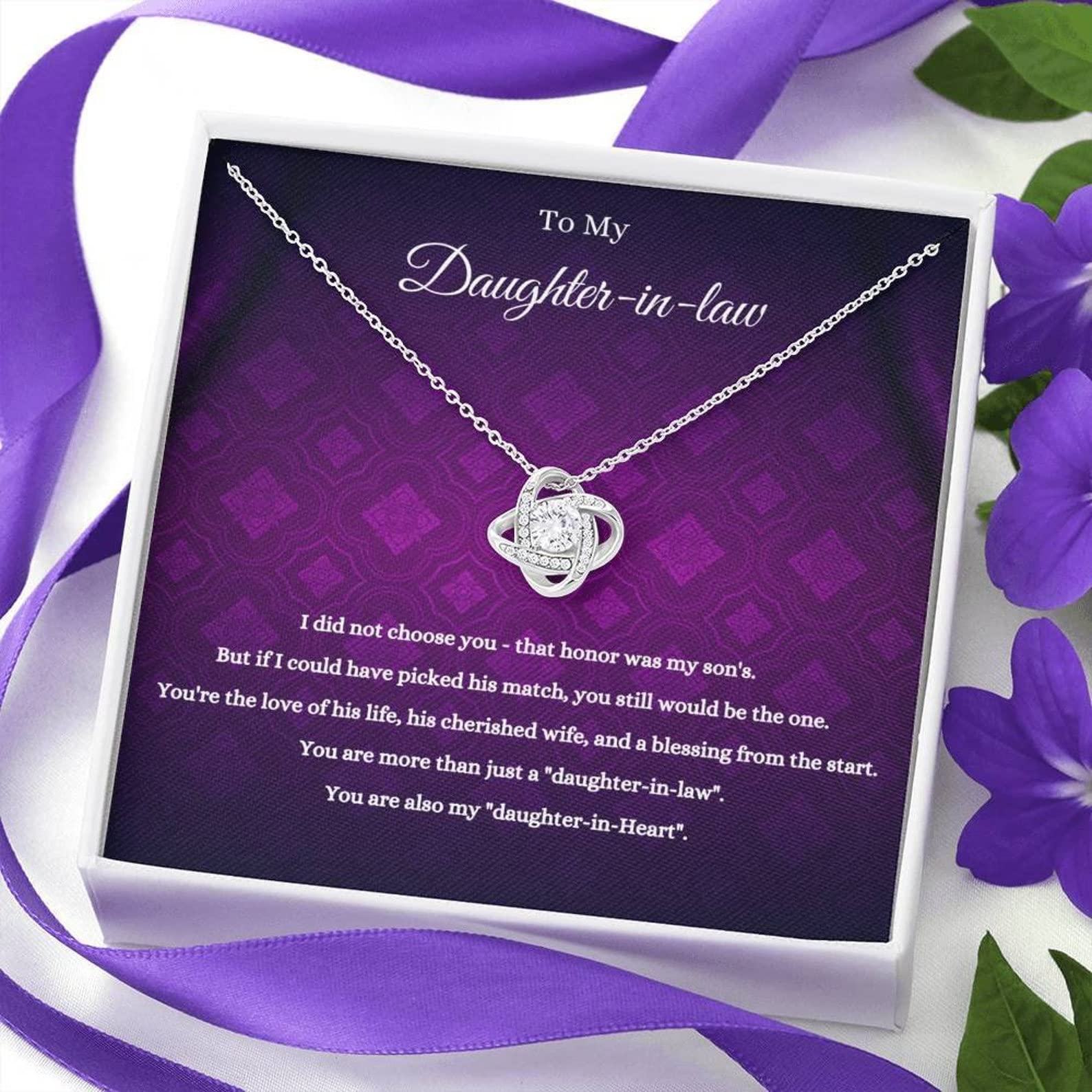 Beautiful Love Knot Necklace for Daughter-in-Law - Thoughtful Birthday Gift with Engraved Message Card - Perfect for Weddings, Anniversaries & Special Occasions