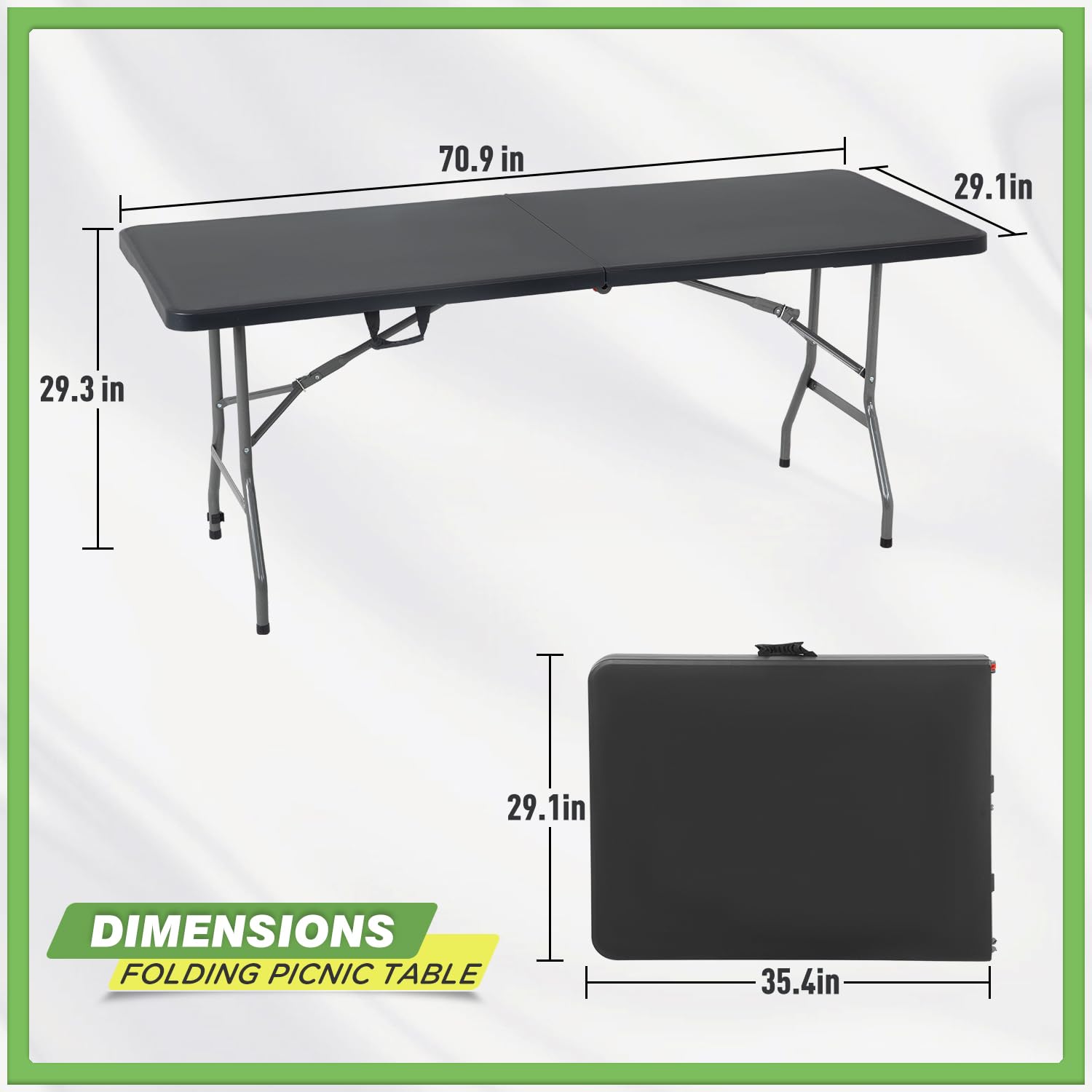 Best Outdoor Folding Camping Table - Portable Square Plastic Picnic Table with Adjustable Height for Dining, Parties, BBQ, Beach & Backyard Use - Perfect for Camping, Tailgating & Outdoor Adventures (Black)