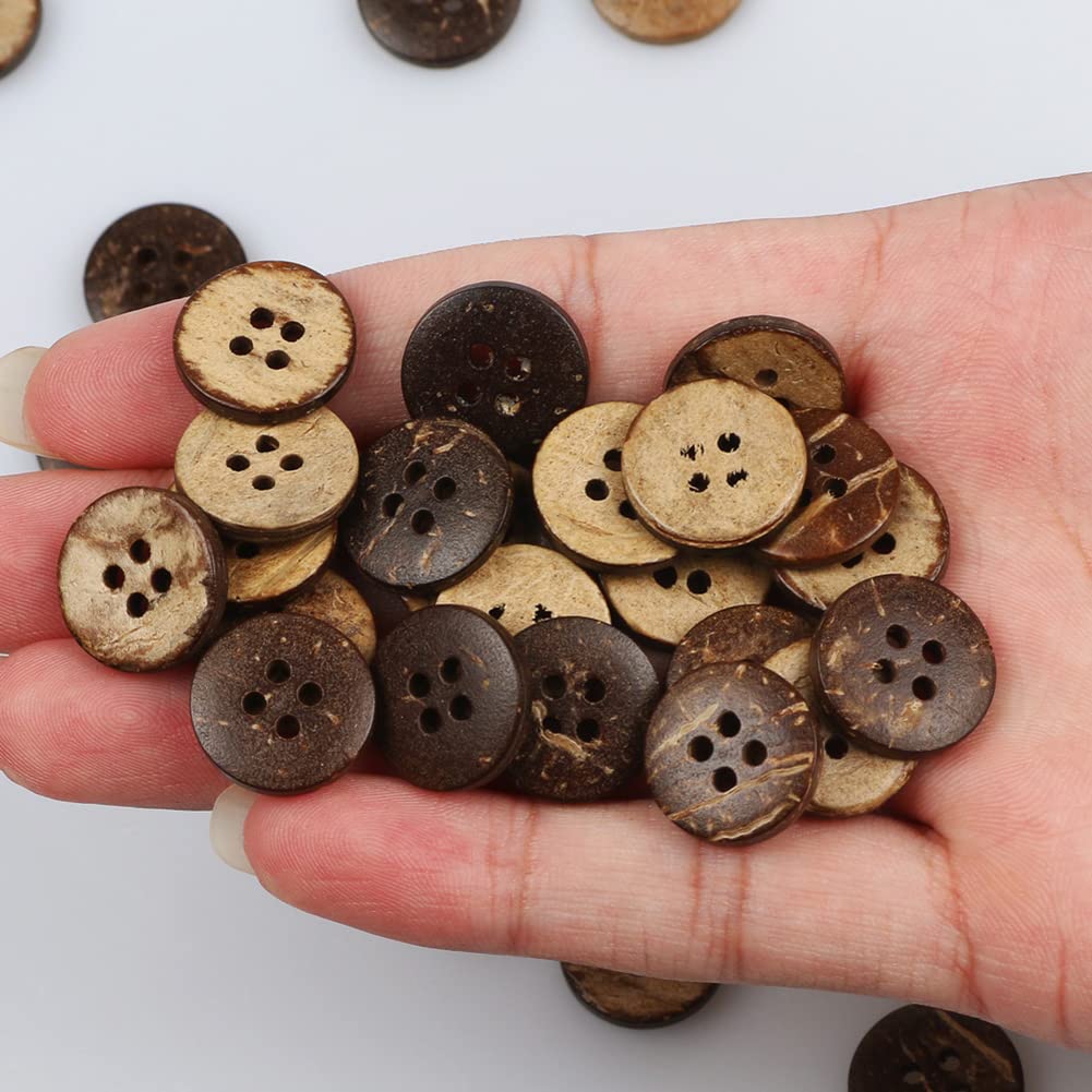 AKOAK 100 Pcs Natural Coconut Shell Buttons - 25mm Round 4-Hole Sewing Buttons for DIY Crafts, Scrapbooking, Clothing & Home Decor - Eco-Friendly & Safe for Sewing Projects | Perfect for Card Making, Garment Repair & Handmade Accessories
