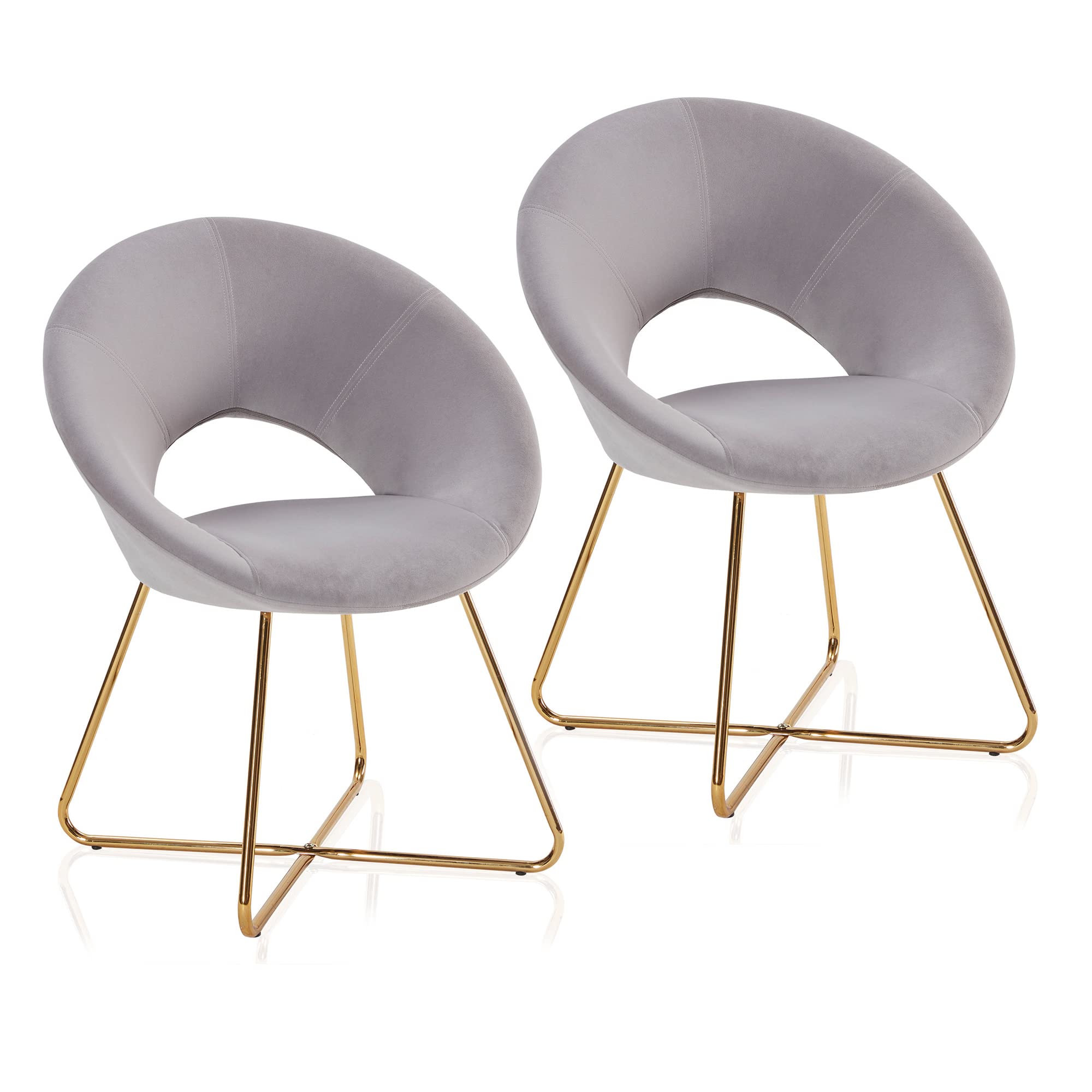 BELLEZE 2-Piece Velvet Modern Accent Chair Set - Upholstered Makeup Vanity Chair & Living Room Armchair with Golden Metal Legs, Comfy Dining & Leisure Seating - Ezra (Grey) | Perfect for Bedroom Dressing Tables, Living Room Decor & Dining Areas