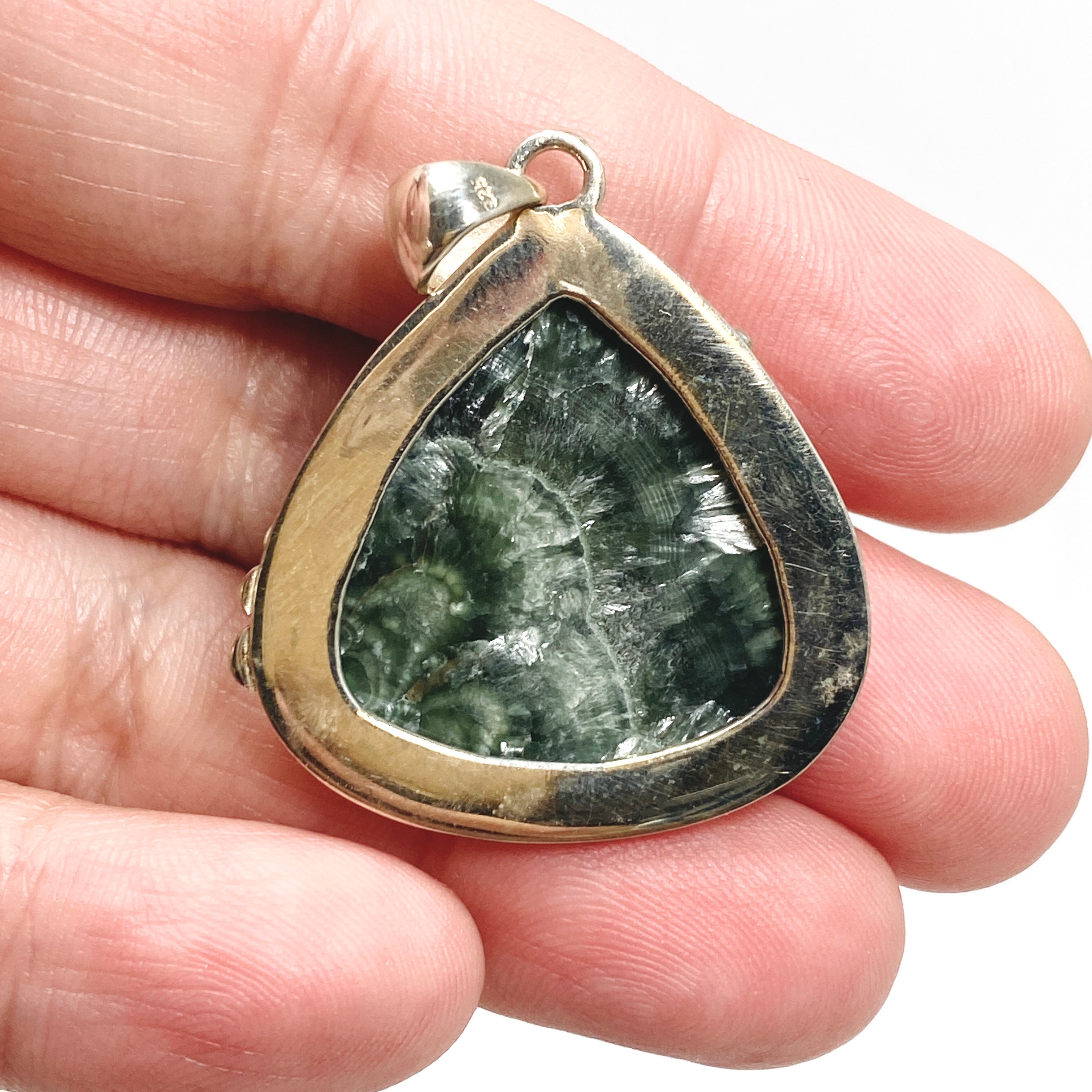 Seraphinite Teardrop Cabochon Pendant in Sterling Silver - Healing Crystal Jewelry for Meditation & Energy Work - Elegant Gift for Spiritual Seekers