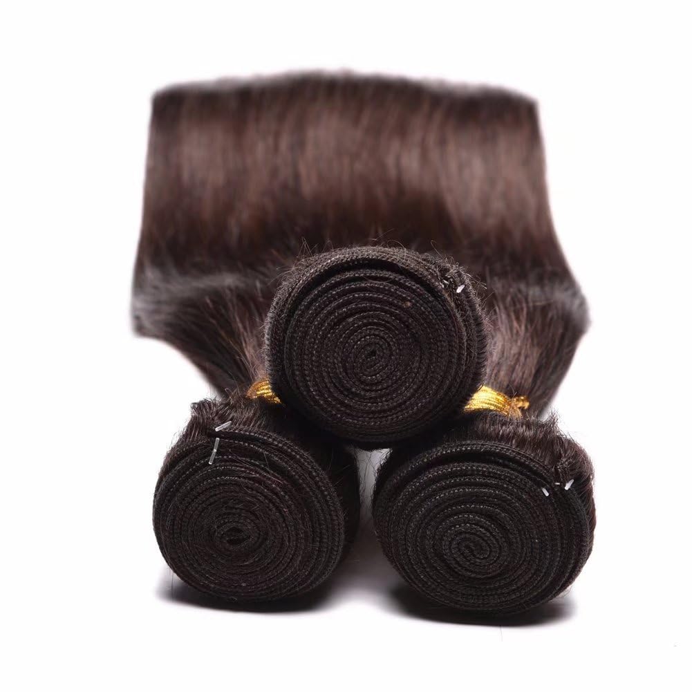 FEEL ME Brazilian Virgin Human Hair Bundles - 3 Bundles Straight Wave Weft (20 22 24 Inch) Unprocessed #2 Dark Brown Hair Extensions for Women | Perfect for Daily Wear, Parties & Special Occasions