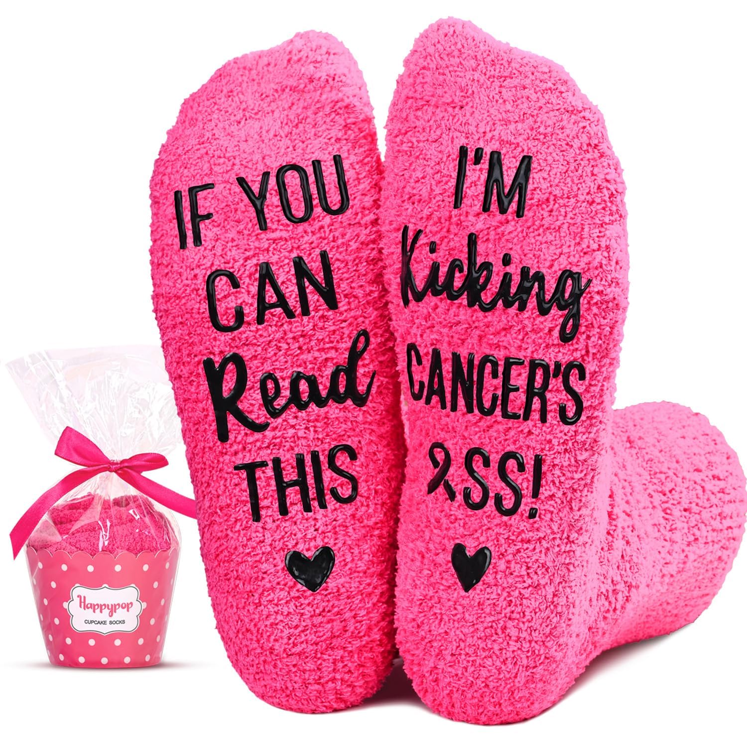 **HAPPYPOP Fuzzy Cancer Awareness Socks for Women - Soft & Comfortable Inspirational Breast Cancer Gifts - Perfect for Survivors, Supporters & Fundraising Events**