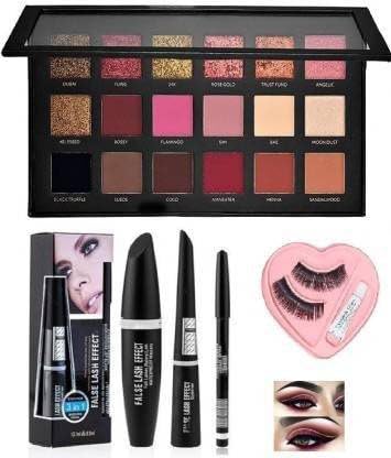 KAARM Rose Gold Eyeshadow Palette - 3-in-1 Eyeliner, Mascara & Eyebrow Pencil Set with False Eyelashes | Perfect for Party, Wedding & Night Out Makeup Looks