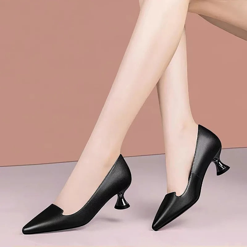 Women's Fashion PU Leather High Heel Shoes - Stylish Pointed Toe Pumps for Office, Party & Evening Wear