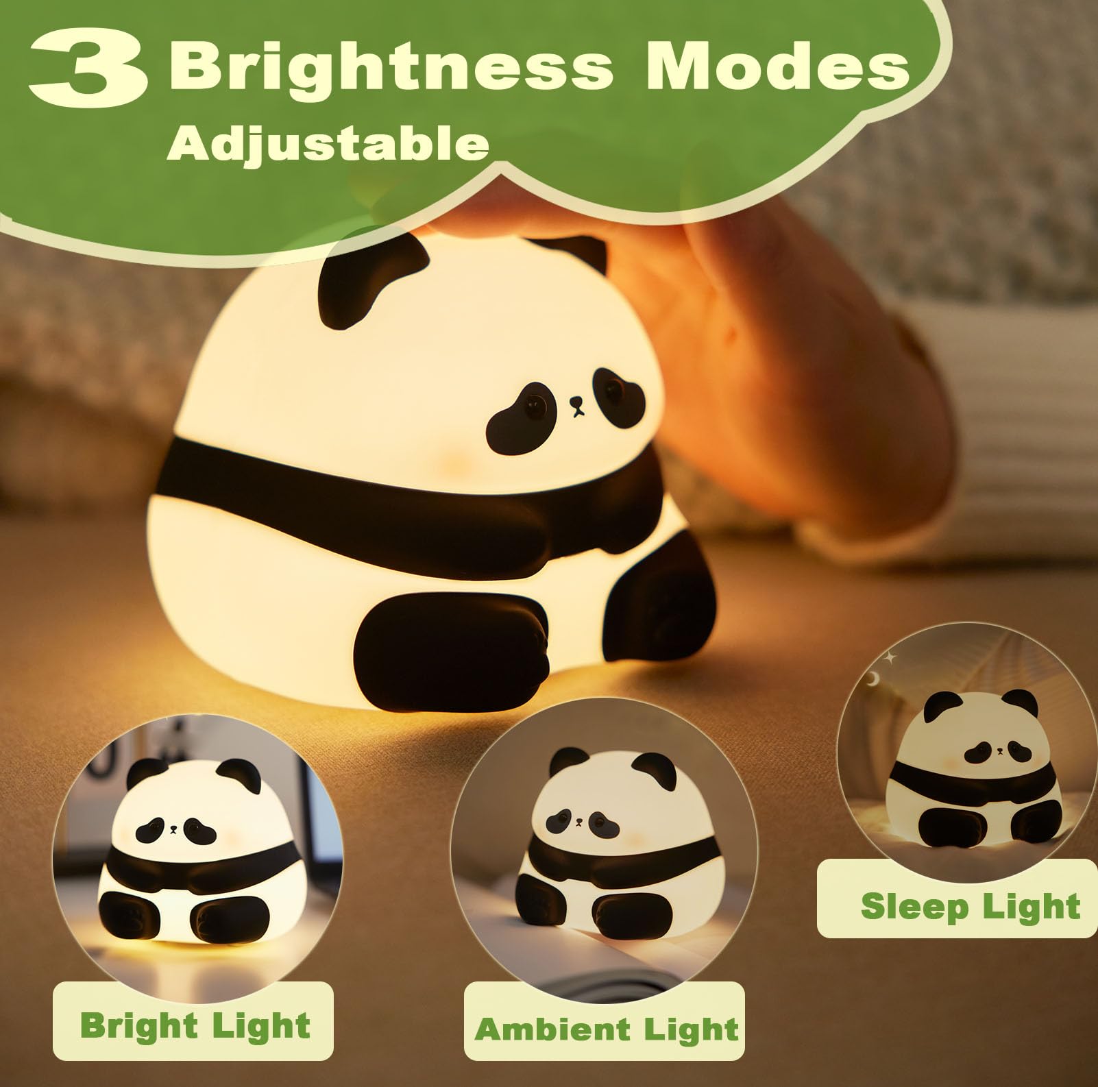 Cute Panda Night Light - LED Squishy Animal Night Lamp with 3-Level Dimmable Brightness, Perfect for Nursery, Breastfeeding & Kids Room Decor | Ideal Gift for Toddlers & Children | Creates Soothing Ambiance for Bedtime & Relaxation