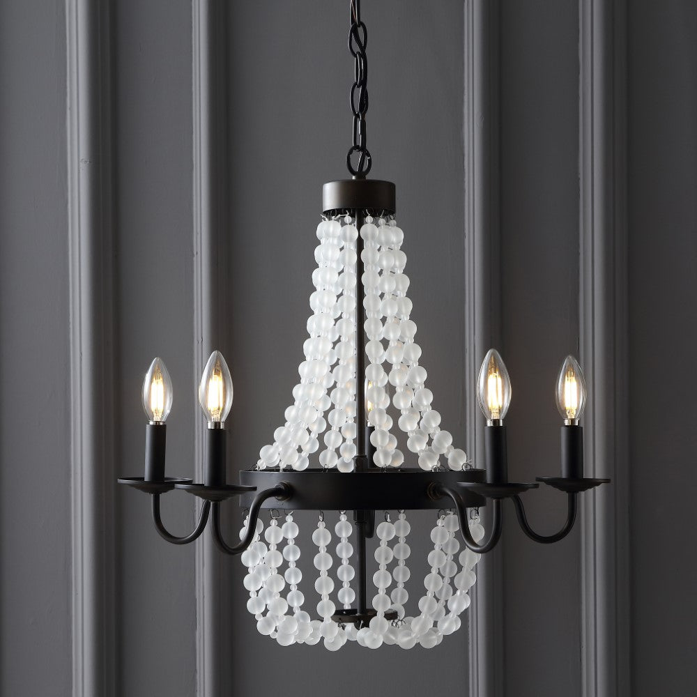 Nova 21.5 Inch Modern Acrylic Beaded LED Chandelier Light Fixture - Elegant Crystal Style Ceiling Lamp for Dining Room, Bedroom, or Living Room Decor
