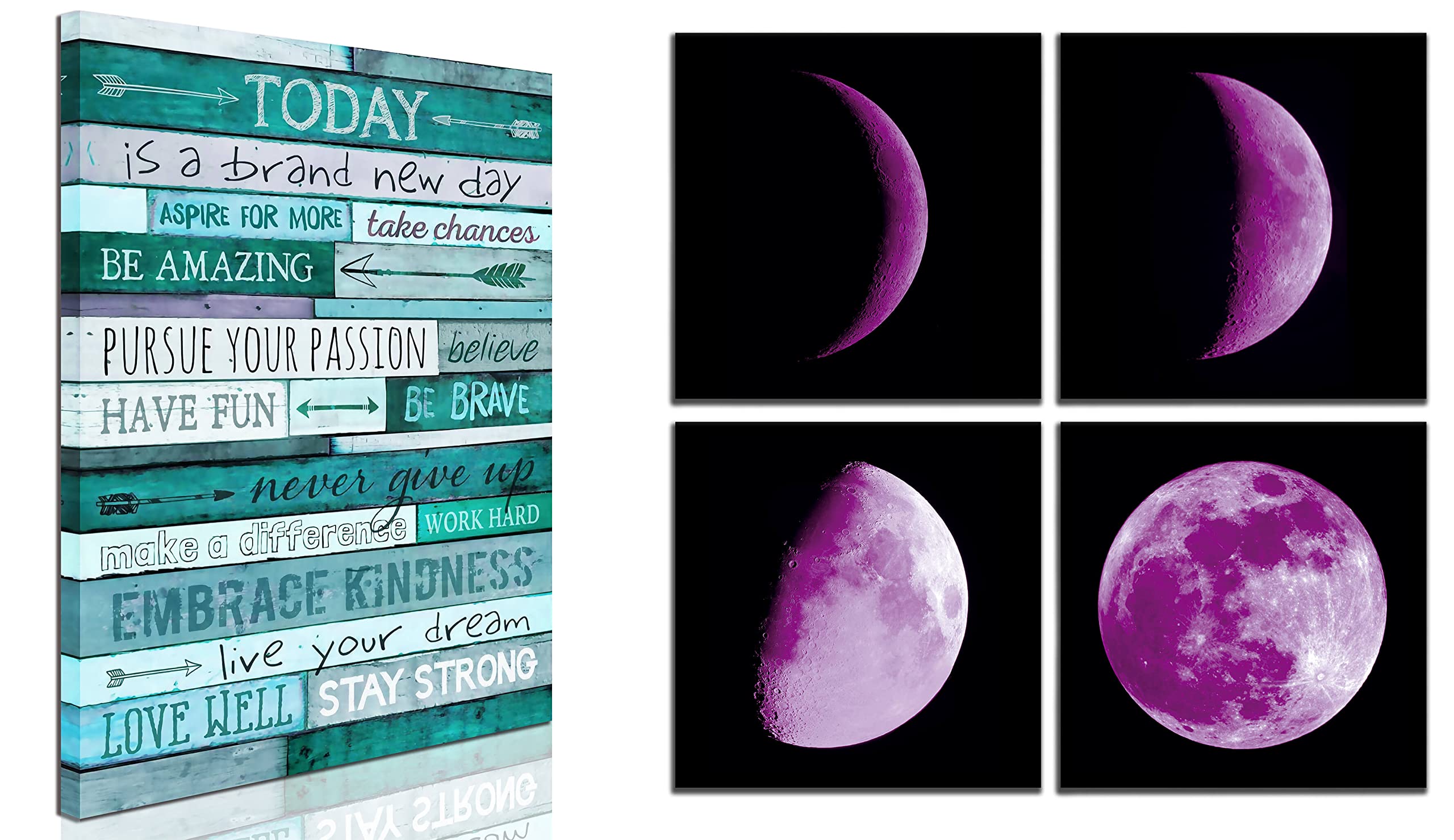 Inspirational Moon Wall Art - Black & White Space Decor for Bedroom & Office