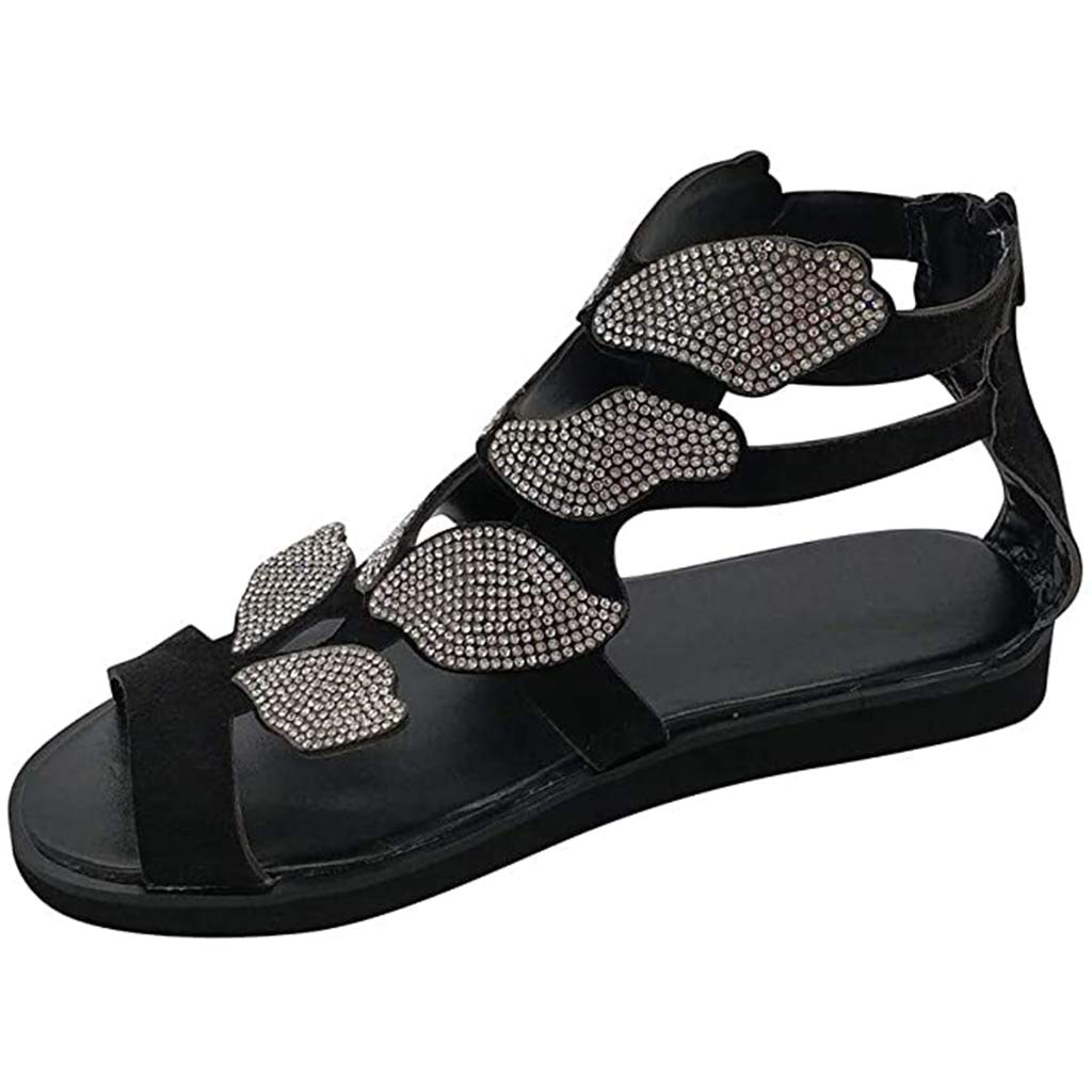 **Women's Fashion Rhinestone Wing Pattern Sandals - Open Toe Buckle Strap Casual Summer Shoes for Beach, Party & Outdoor Wear**